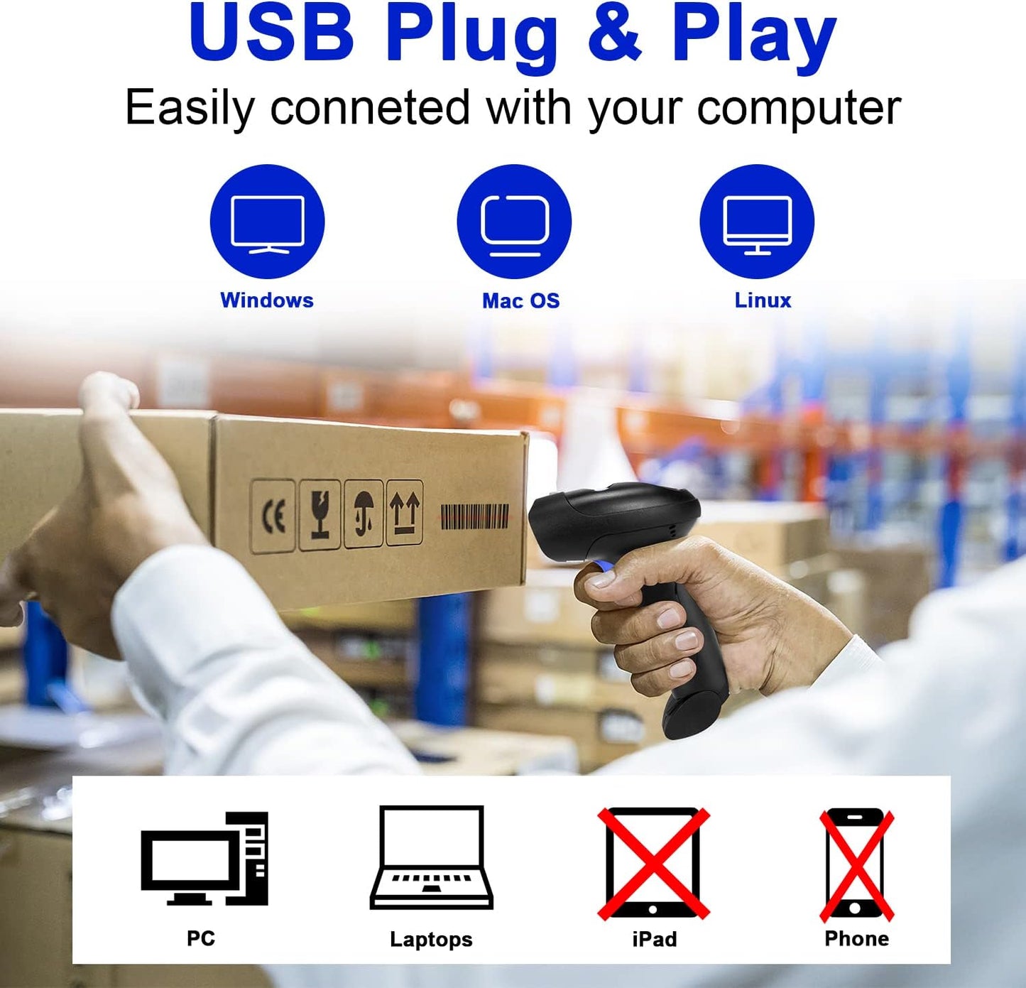 NetumScan Wireless Barcode Scanner with Stand, 2-in-1 Automatic USB Cordless 1D Barcode Reader Handheld CCD Bar Code Scanner with Stand for Store, Supermarket, Warehouse