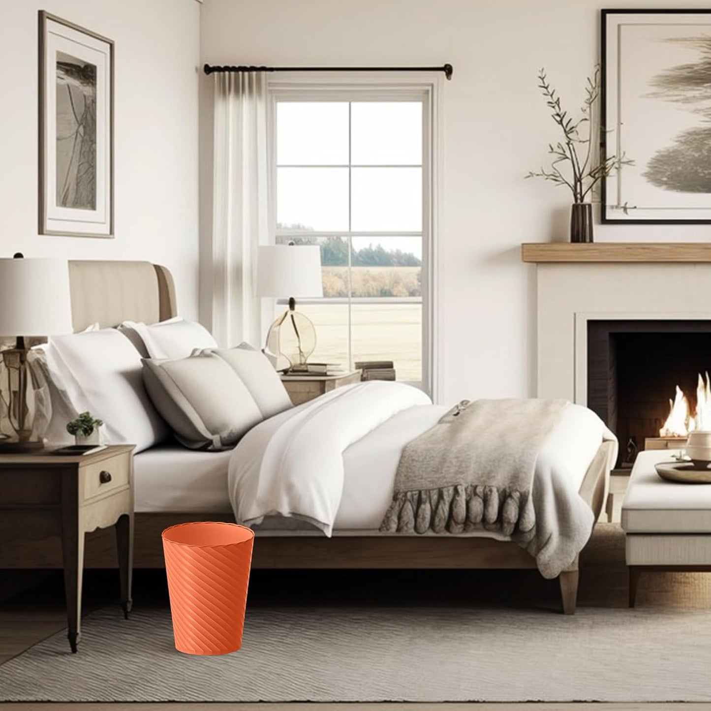 Bathroom Trash Can, 3 Pack 1.8 Gallons Small Trash Can with Trash Bags, Bathroom Garbage Can, Plastic Trash Bin, Round Waste Basket for Bedroom, Office, Kitchen, Compact Space (Orange)