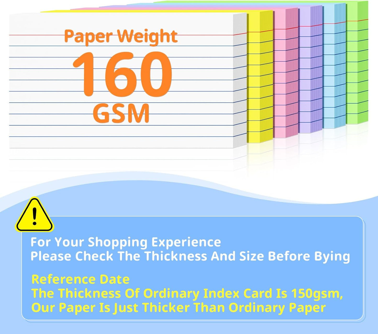 Colored Index Cards 3 X 5, 300 Count, Flash Cards For Studying, Lined Flashcards Notecards, Study Card, Ruled Front And Blank Back, Heavy Note Cards For Office, Home And School