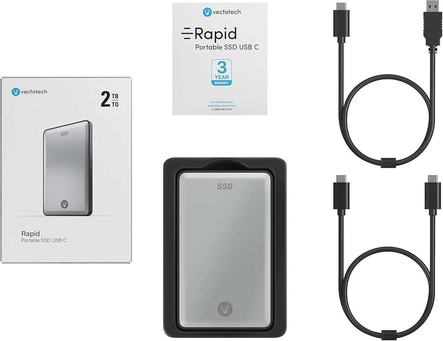 2TB External SSD USB-C Portable Solid State Drive (USB 3.1 Gen 2) | 3D NAND Flash | Rapid by VectoTech