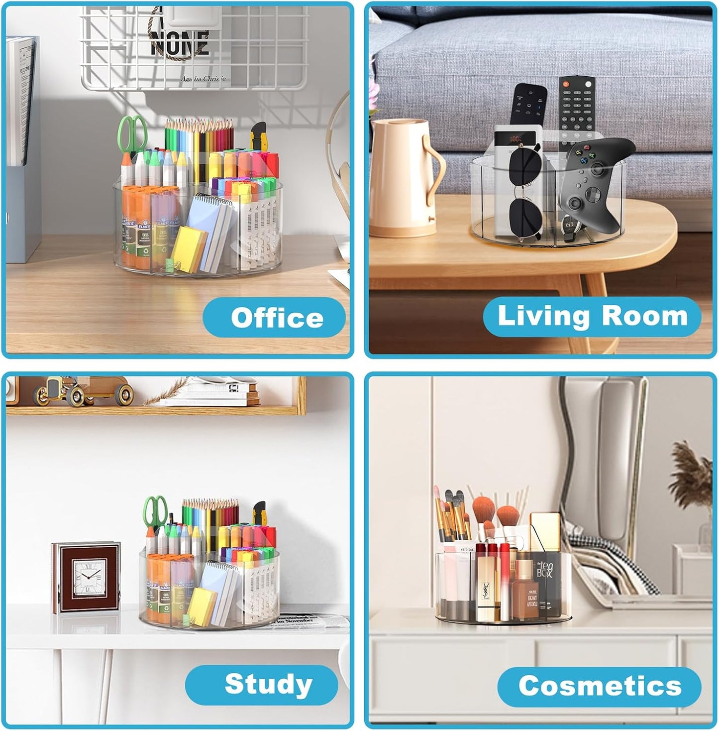 Rotating Art Supply Organizer 2 Pcs - Clear Marker & Colored Pencil Organizer with Acrylic Lazy Susan Desktop Holder