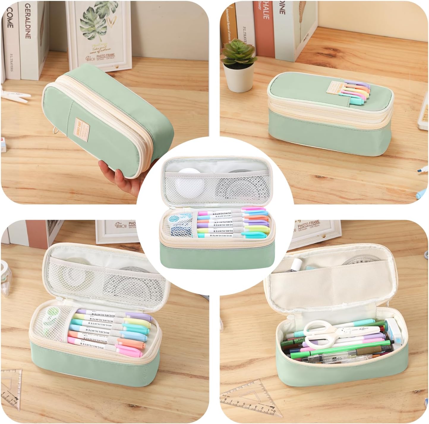 Pencil Case Aesthetic Pencil Bag with Zipper Pencil Pouch Big for Girls Kids Teens Adults Stationery Pencil Case Organizer for School Green