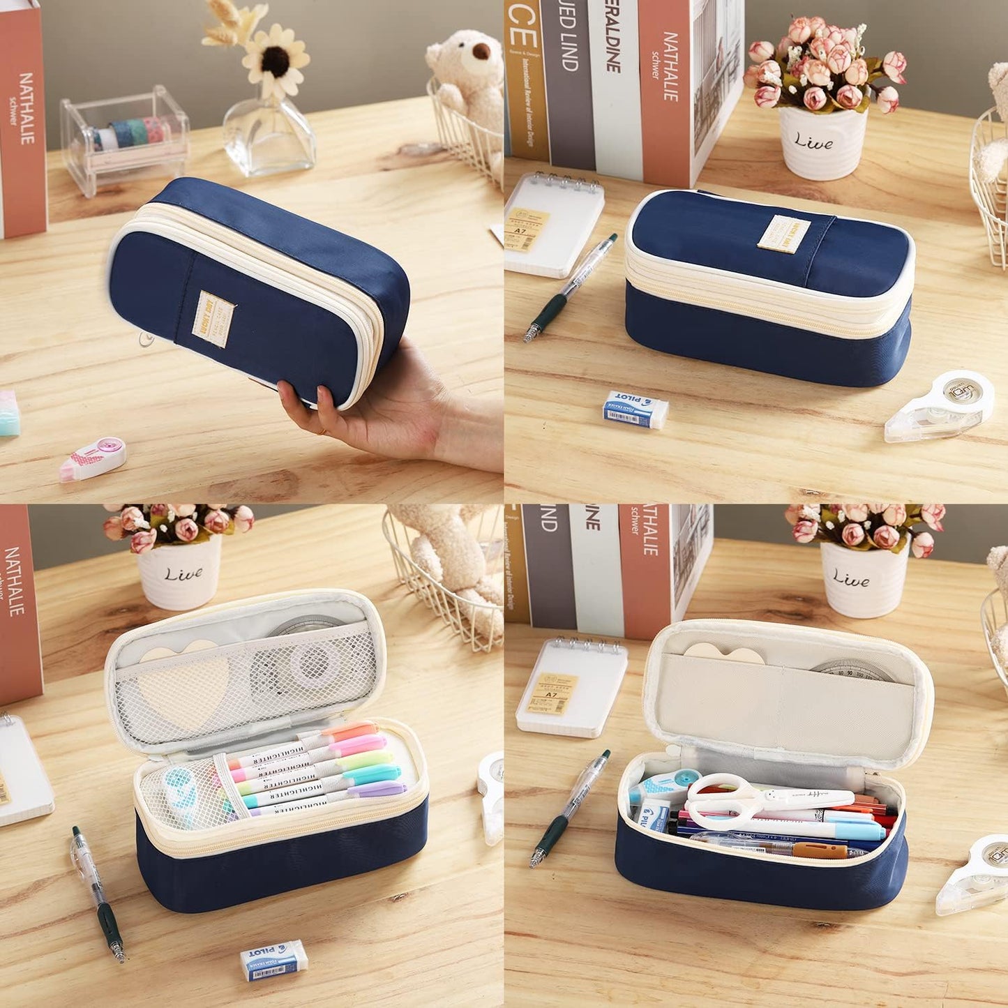 Dugio Big Pencil Case for Boys Organizer Pencil Bag with Zipper Pencil Pouch for School Teens Kids Aesthetic Large Pencil Pouch Blue