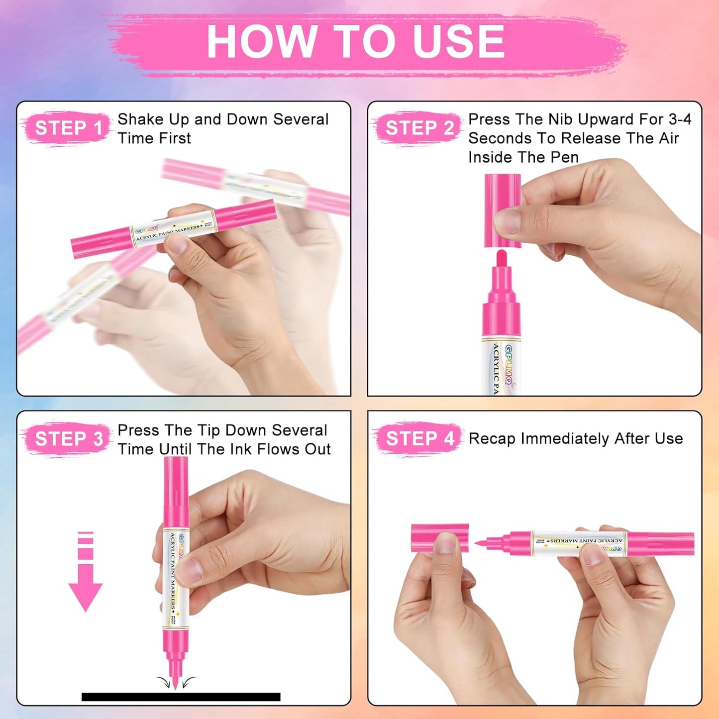 Paint Markers Paint Pens - 2 Pack Dual Tip Acrylic Permanent Marker (0.7mm & 3mm), Non-Toxic, Water-Based for Art Painting, Stone, Ceramic, Glass, Wood, Fabric, Metal, DIY Crafts (Pink)