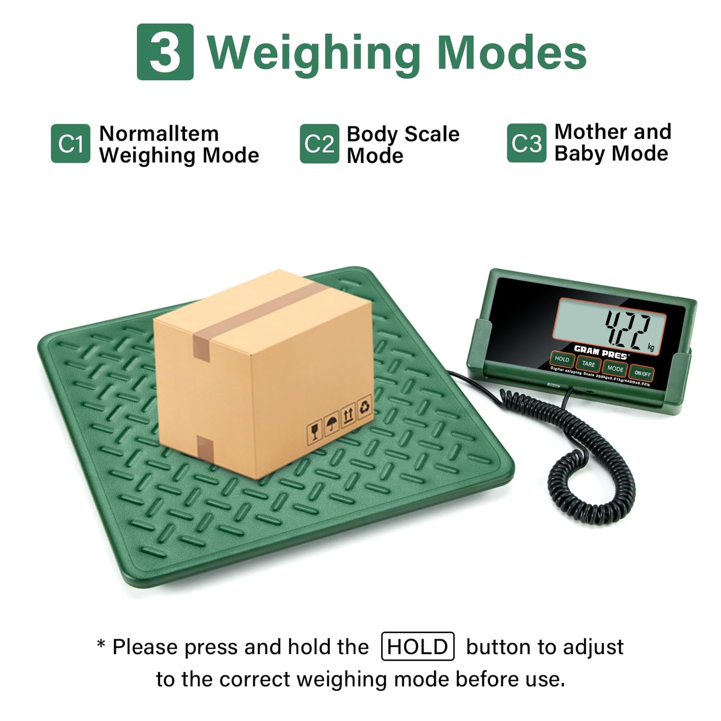 Shipping Scale,440lbs/10g High Accuracy Digital Postal Scale, Durable Alloy Steel Platform, Heavy Duty Scale for Packages, Postage and Luggage, with Hold&Tare function, batteries&USB Powered