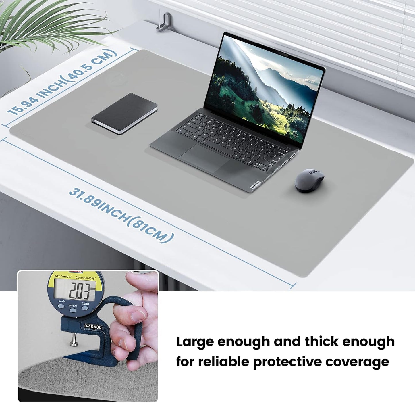 Desk Mat Wireless Charging Mouse Pad Large 32x16 Journey Desk Pad Mat with Wireless Charger Waterproof Grey Leather Computer Mat with Phone Charger Mousepad Non-Slip for Keyboard and Mouse