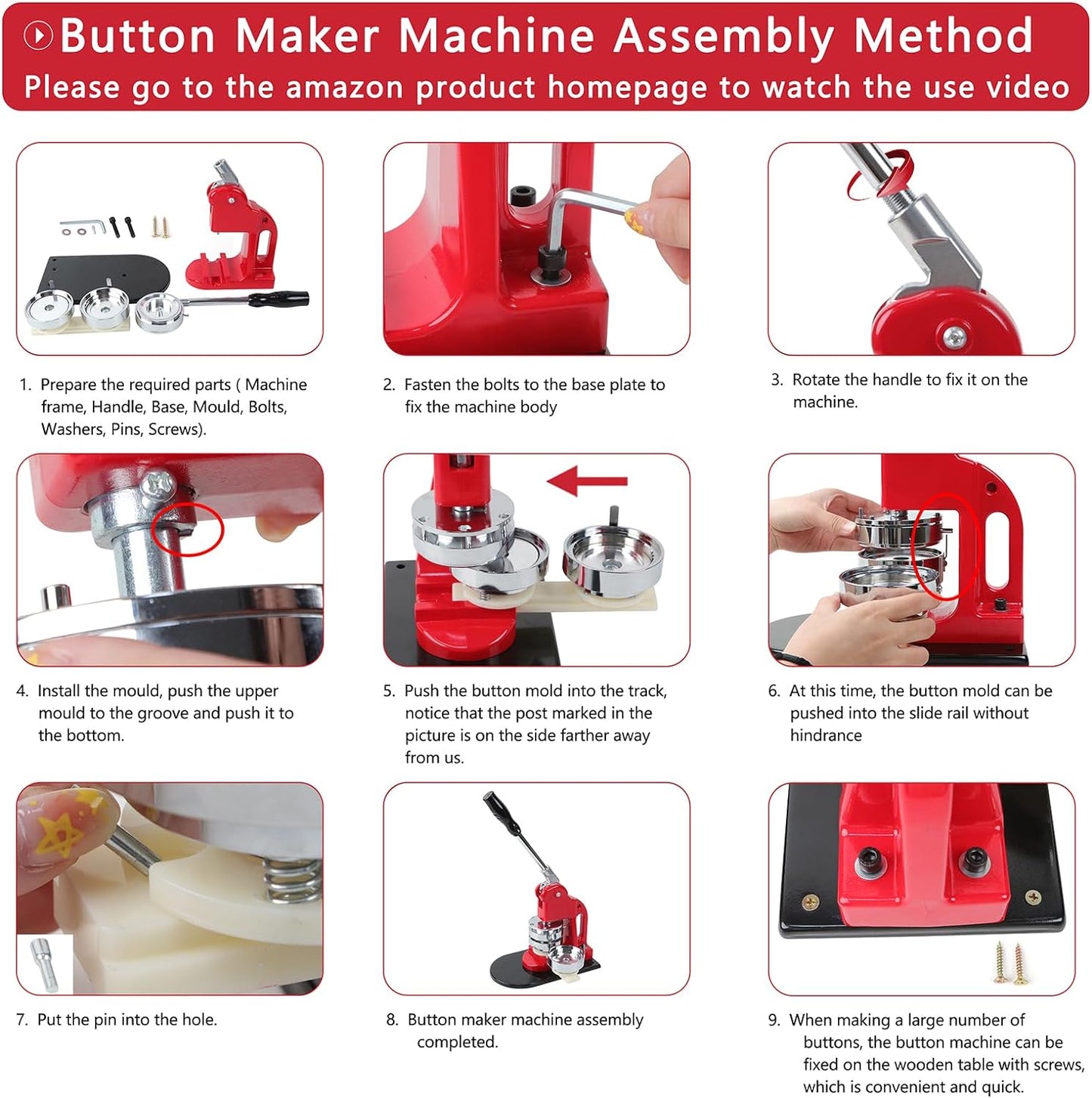 Button Maker Machine Multiple Sizes, 1 inch+1.25 inch+2.25 inch DIY Button Press Machine Kit, Metal Button Press Machine with Cutting Mat and Circle Cutte, Come with 300 Button Parts Supplies