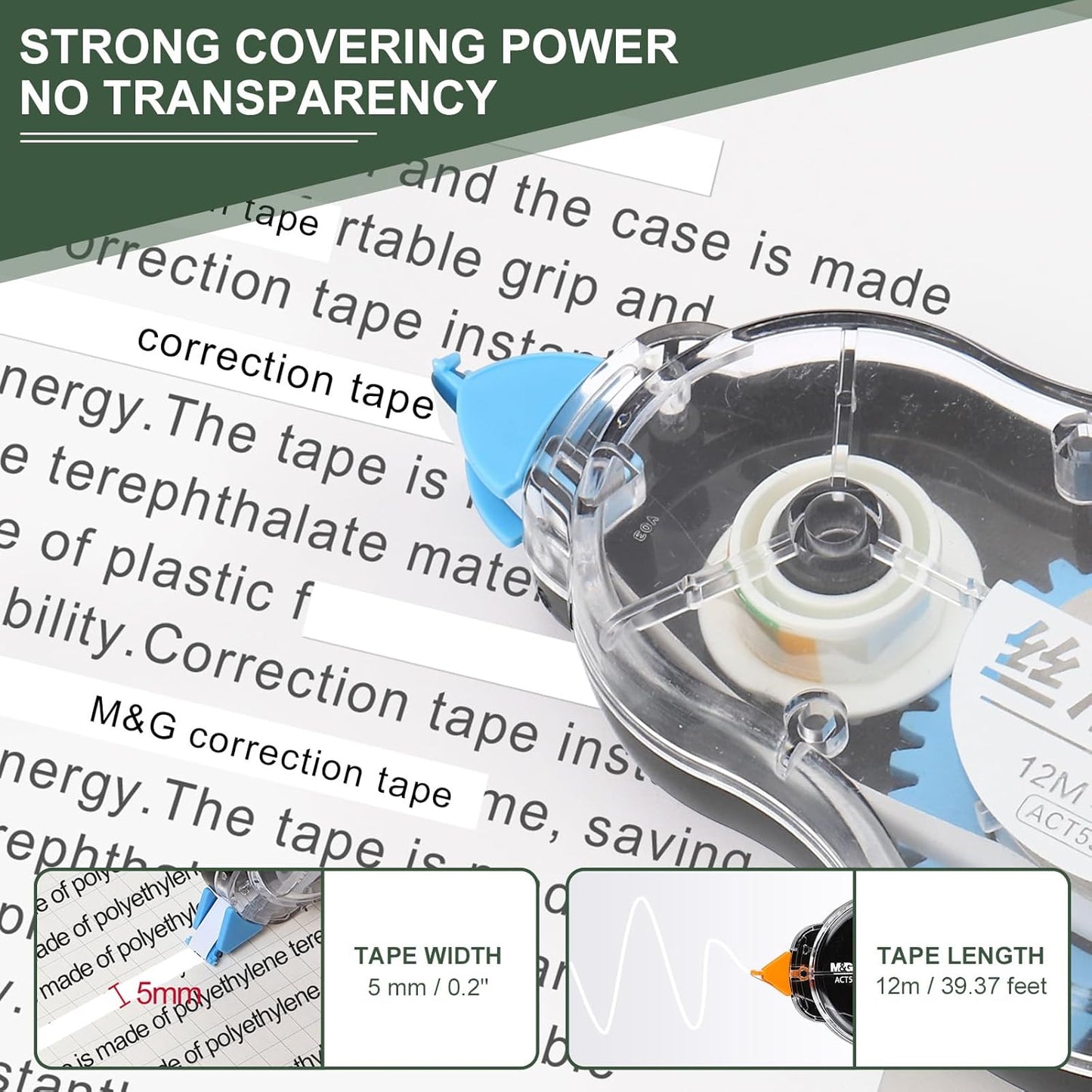 M&G 6Pcs 39 Ft Tape, Correction Tape Tear Resistant Whiteout Tape Easy to Use Instant Bulk Cool Transparent Dispenser for Classroom Office, Black