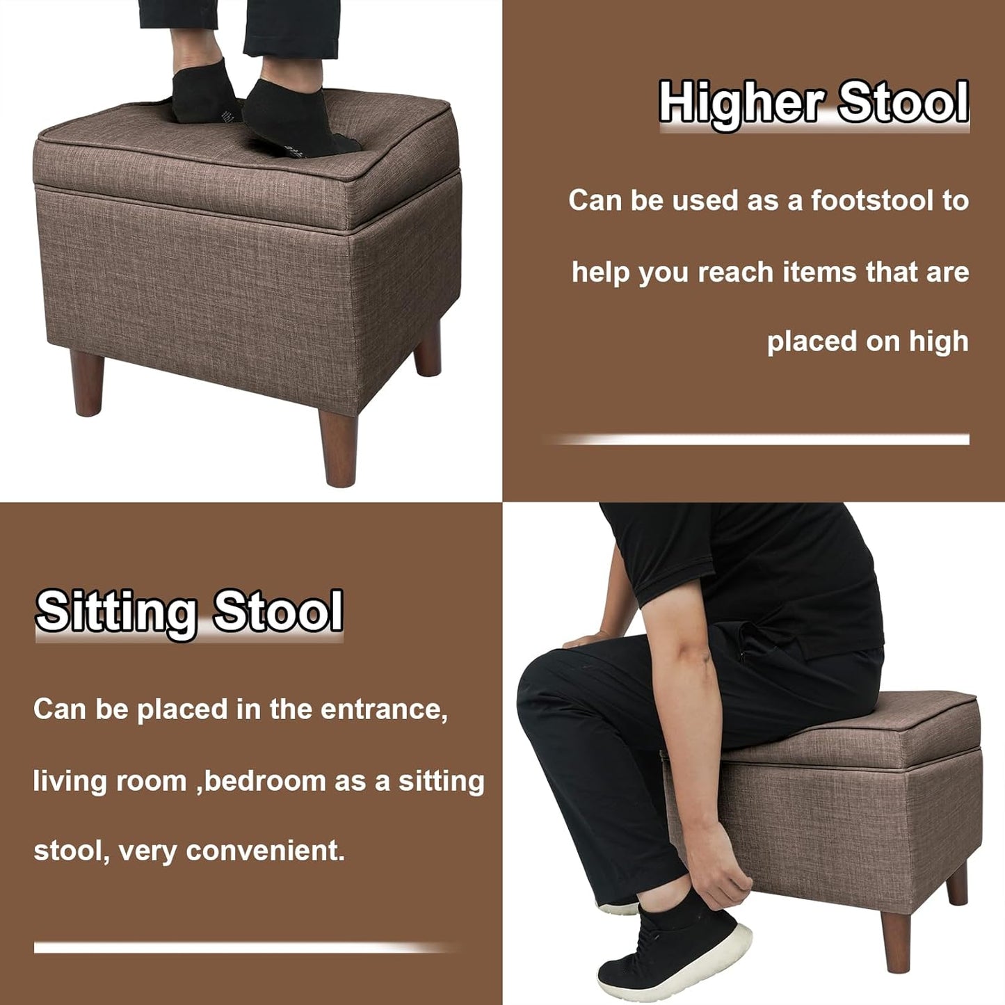 Foot Rests with Adjustable Cover, BOGO, Storage Ottoman Dorm, Footstool and Sitting Stool, Ottoman Foot Stool Set for Living Room, Bedroom, Dorm, Brown