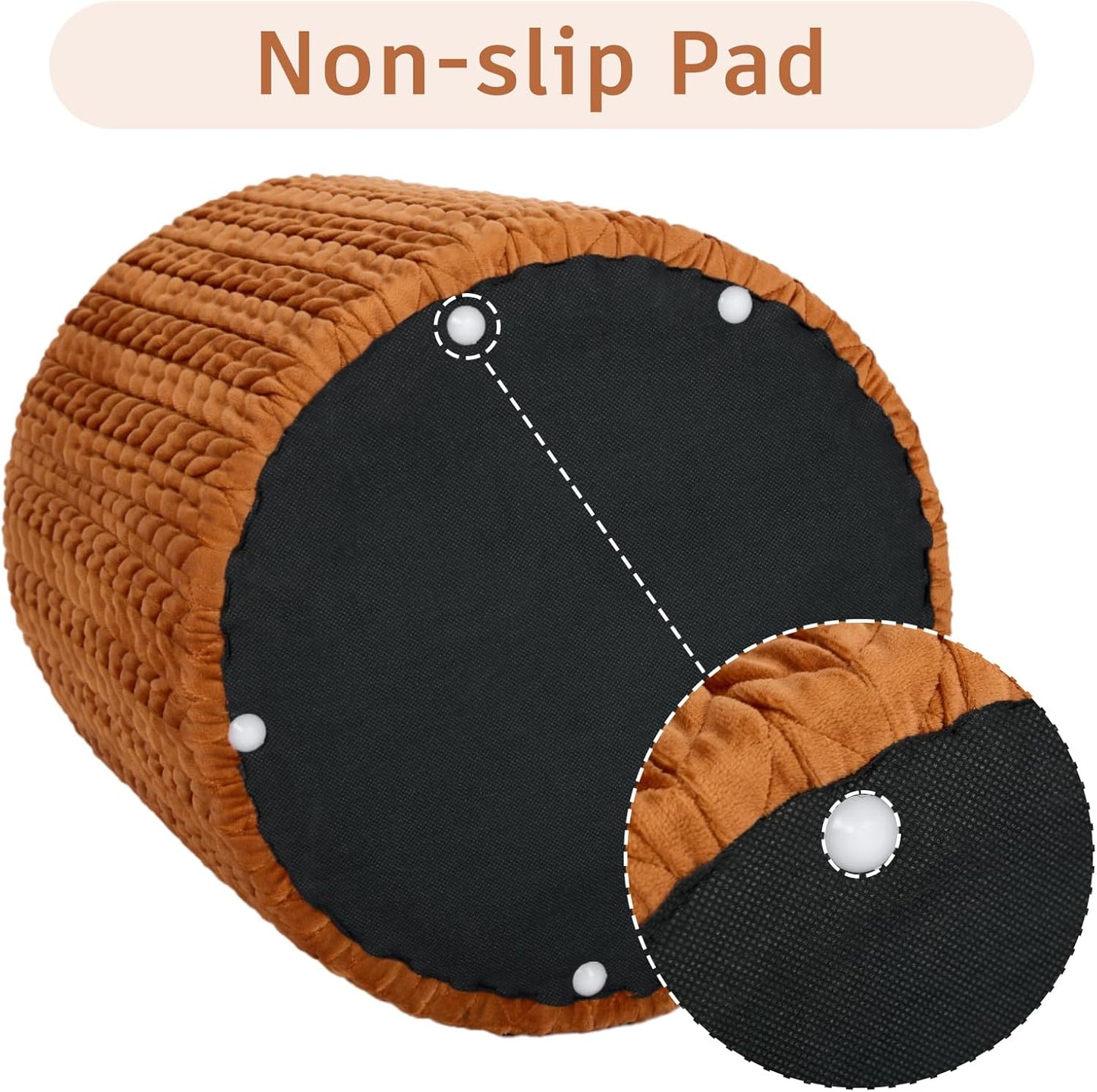Modern Round Ottoman 2Pcs, Braided-Tufted Foot Stool Ottoman, Velvet Upholstered Vanity Stool for Makeup, Bedroom, Living Room, Dark Orange