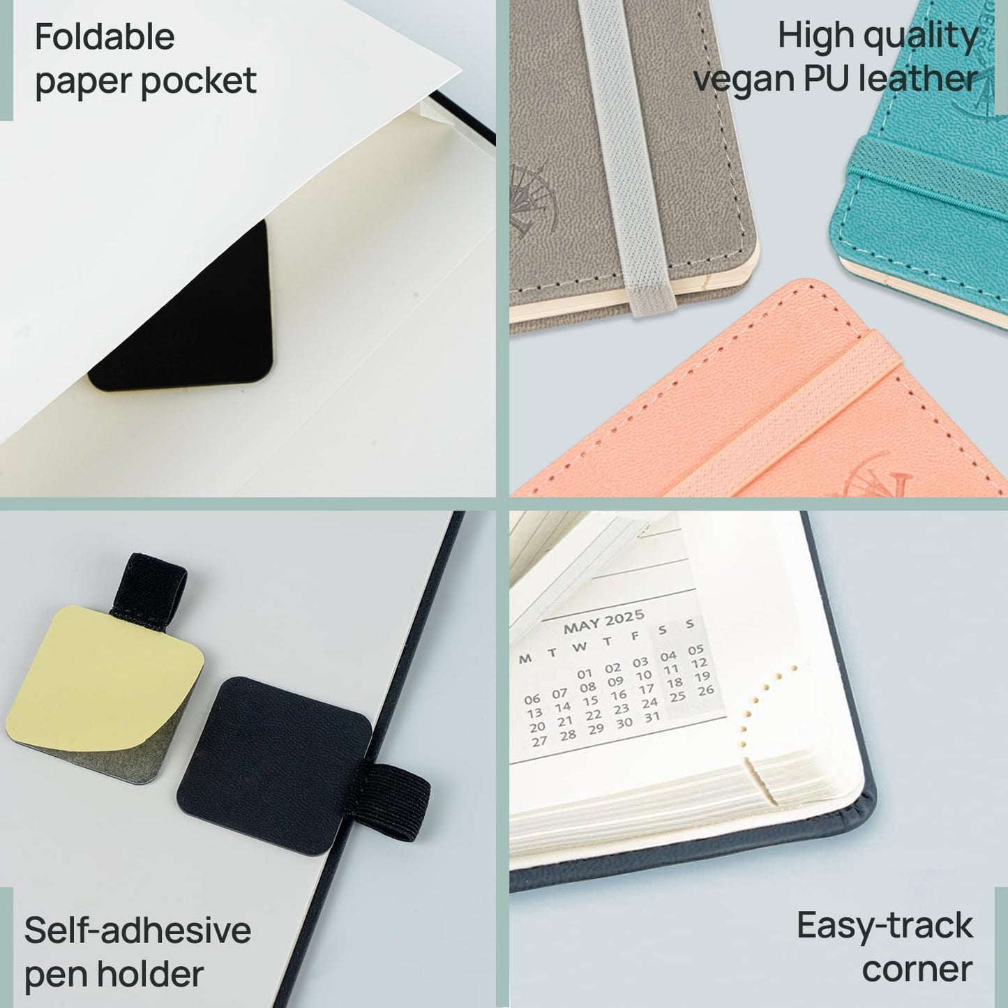 POPRUN Pocket Monthly Planner 2025-2026 (Pocket- 4''x 6.25''Soft Leather Cover) - 18 Month Calendar Book for Purse (Jul.2025-Dec.2026), 100 GSM Thick Paper - Pink