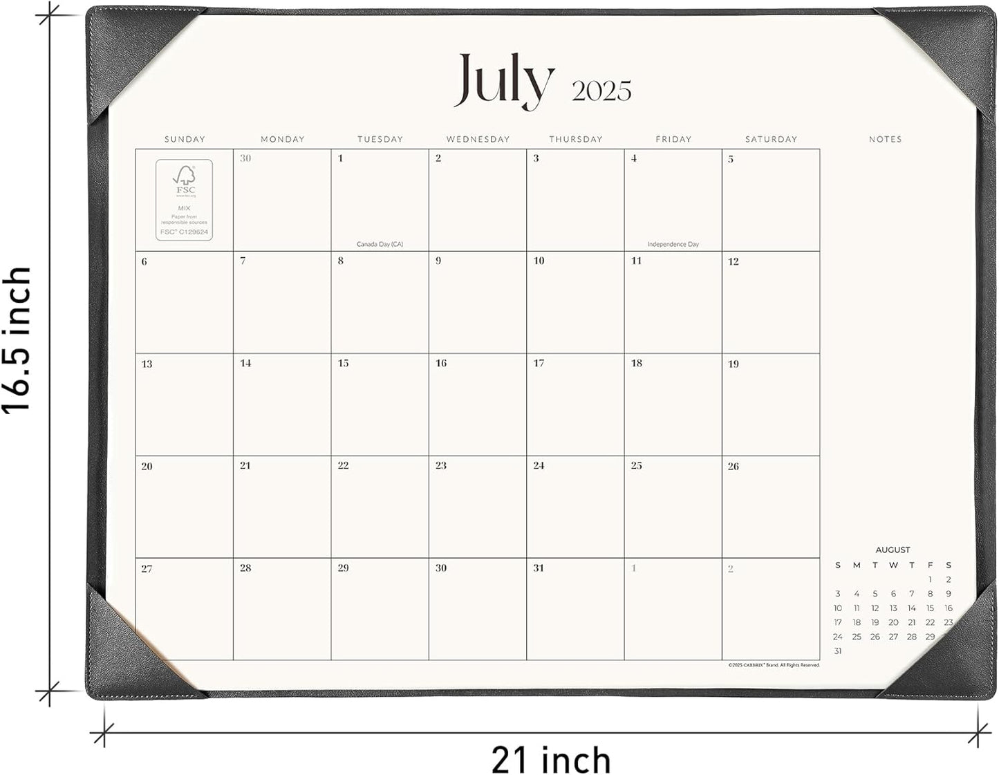 Simplified Desk Calendar 2025-2026 with Desktop Mat, Cabbrix Large Desk Pad Calendar 21" x 16-1/2" Covering July 2025 to June 2026, Desk Blotter Calendar 2025 for Home School and Office (Black)