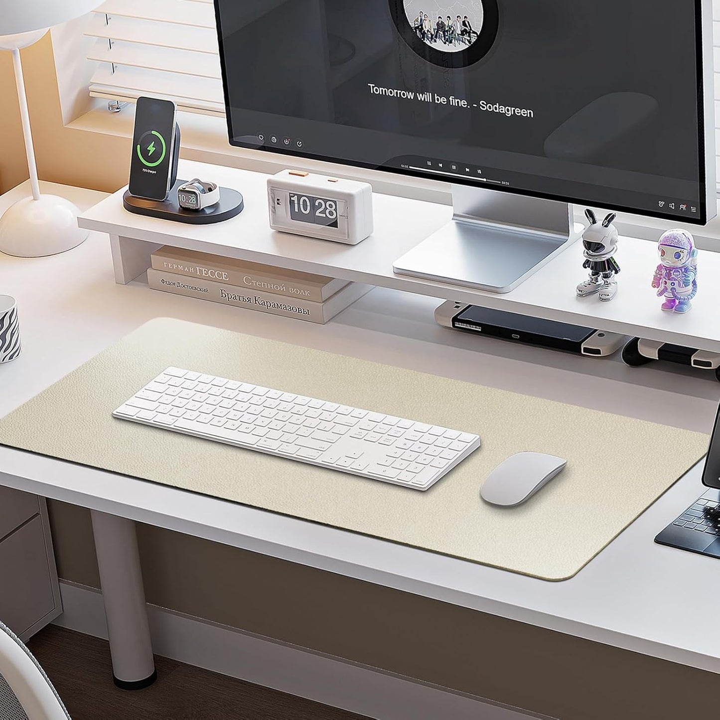 Boutilon Leather Desk Pad Protector,Non-Slip Mouse Pad,Laptop Desk Pad,Office Mouse Mat,Waterproof Leather Desk Blotter,Desk Writing Pad for Office and Home (S-Golden,24"x 14")