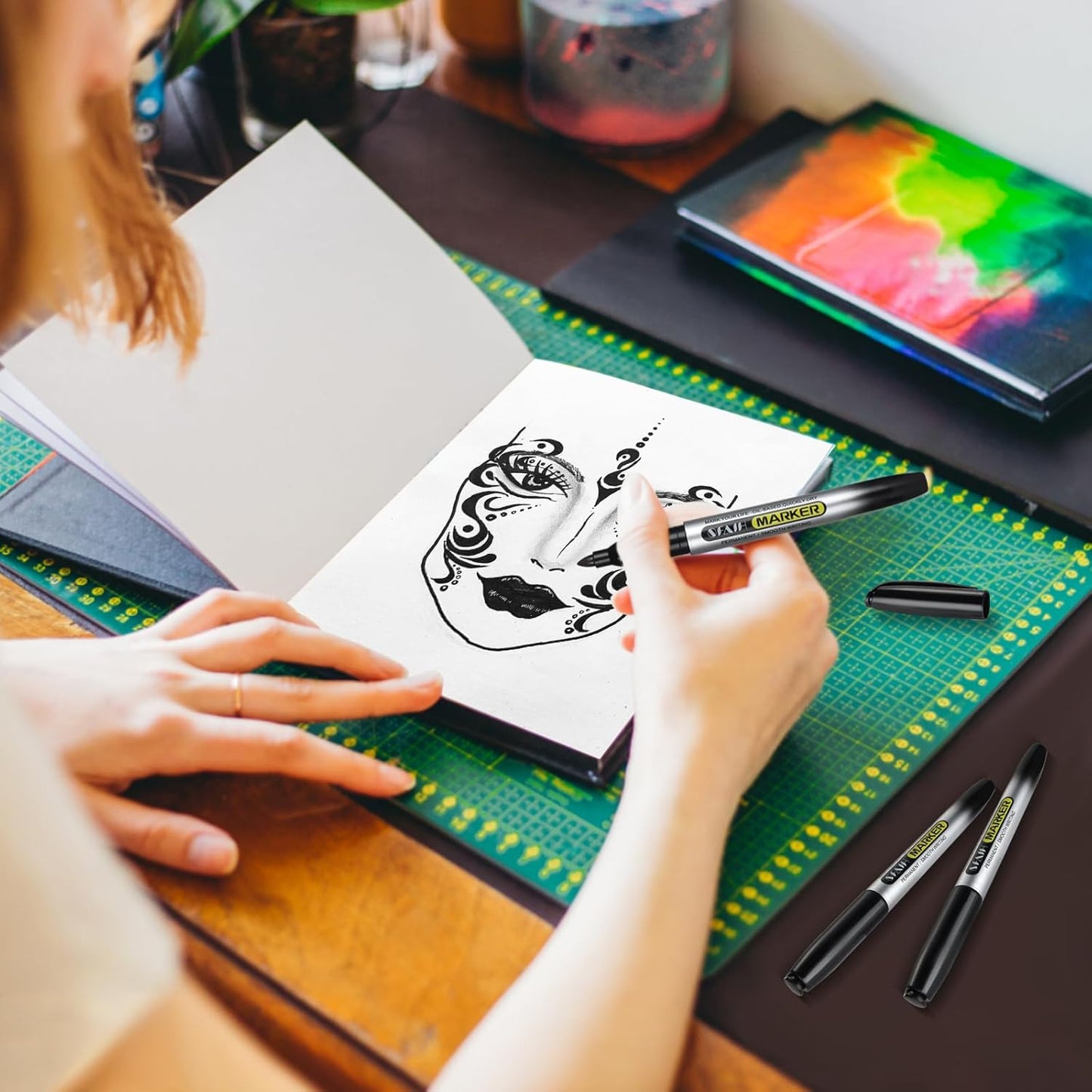 SFAIH Black Permanent Markers Bulk - 24 Pack, 1s Quick Dry, Non-Fading, Fine Point Permanent Pens for Plastic Glass Metal Wood Paper Stone, Office Classroom Kitchen, Doodling, Marking, Waterproof