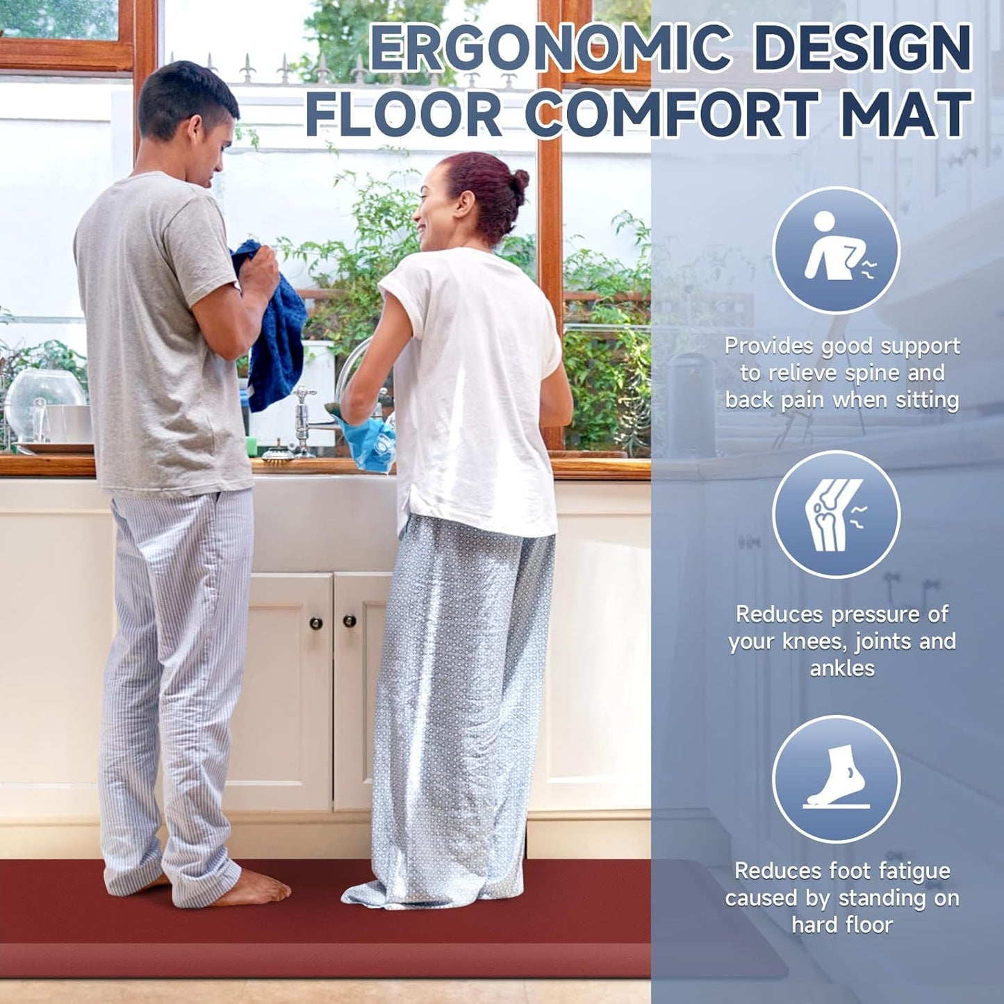 StepRite 4/5 Inch Thick Kitchen Mat Anti Fatigue Mat Kitchen Rugs Kitchen Decor Non-Slip, Stain Resistant, Waterproof Kitchen Mats Desk Mat for Kitchen, Office, Workshop, Red, 17'' x 47''