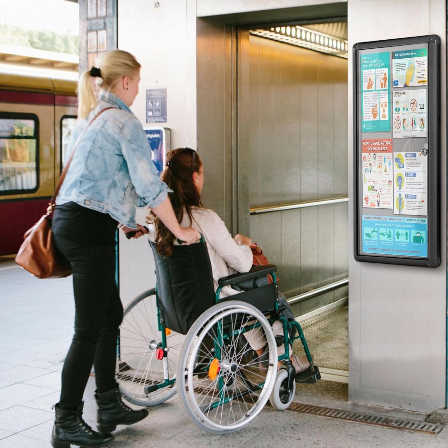 Enclosed Bulletin Board,Lockable Noticeboard with Locking Door,Wall Display Case for Indoor, Tamperproof and Shatter Resistant, Black, Aluminum Frame, 38 x 14 in