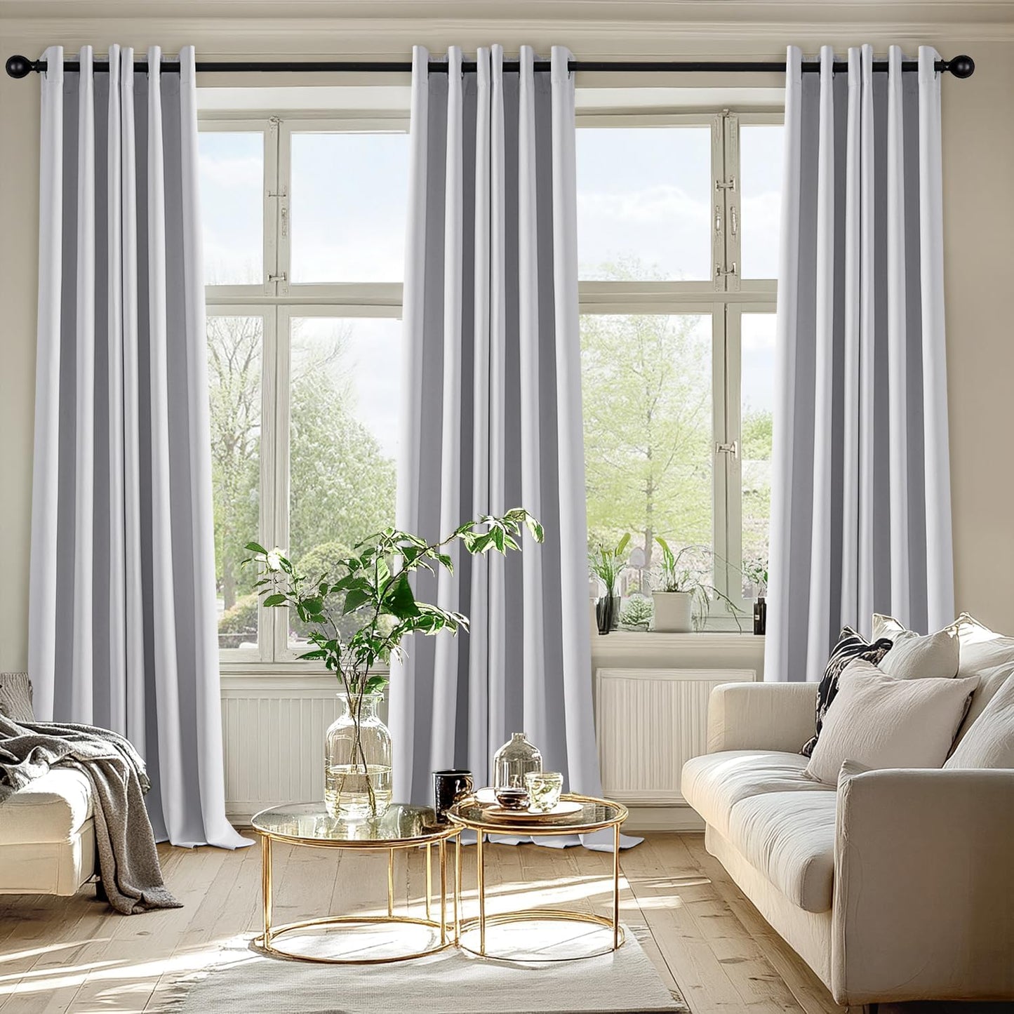 MIULEE Blackout Curtains for Bedroom Living Room 90 Inches Long 2 Panels, Thermal Insulated Room Darkening Drapes Solid Grommet Noise Reduction Light Blocking Window Curtains 40x90 Inch Greyish White