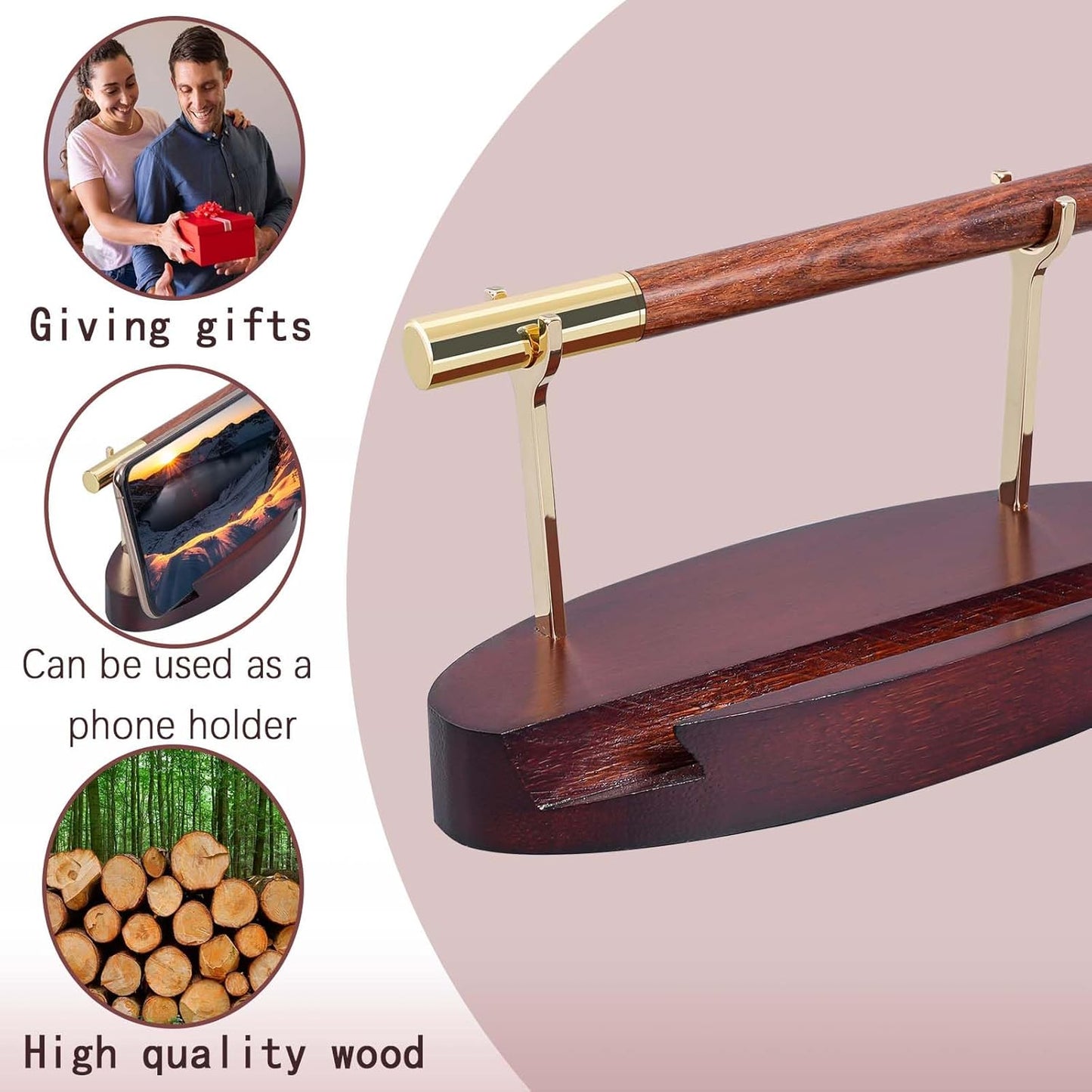 Pen Holder Desk Organizers and Accessories Desk Decor ,Exquisite Wooden Pen Holder ,with a Cool Pen and Two Refills for Office and Home (Style C)