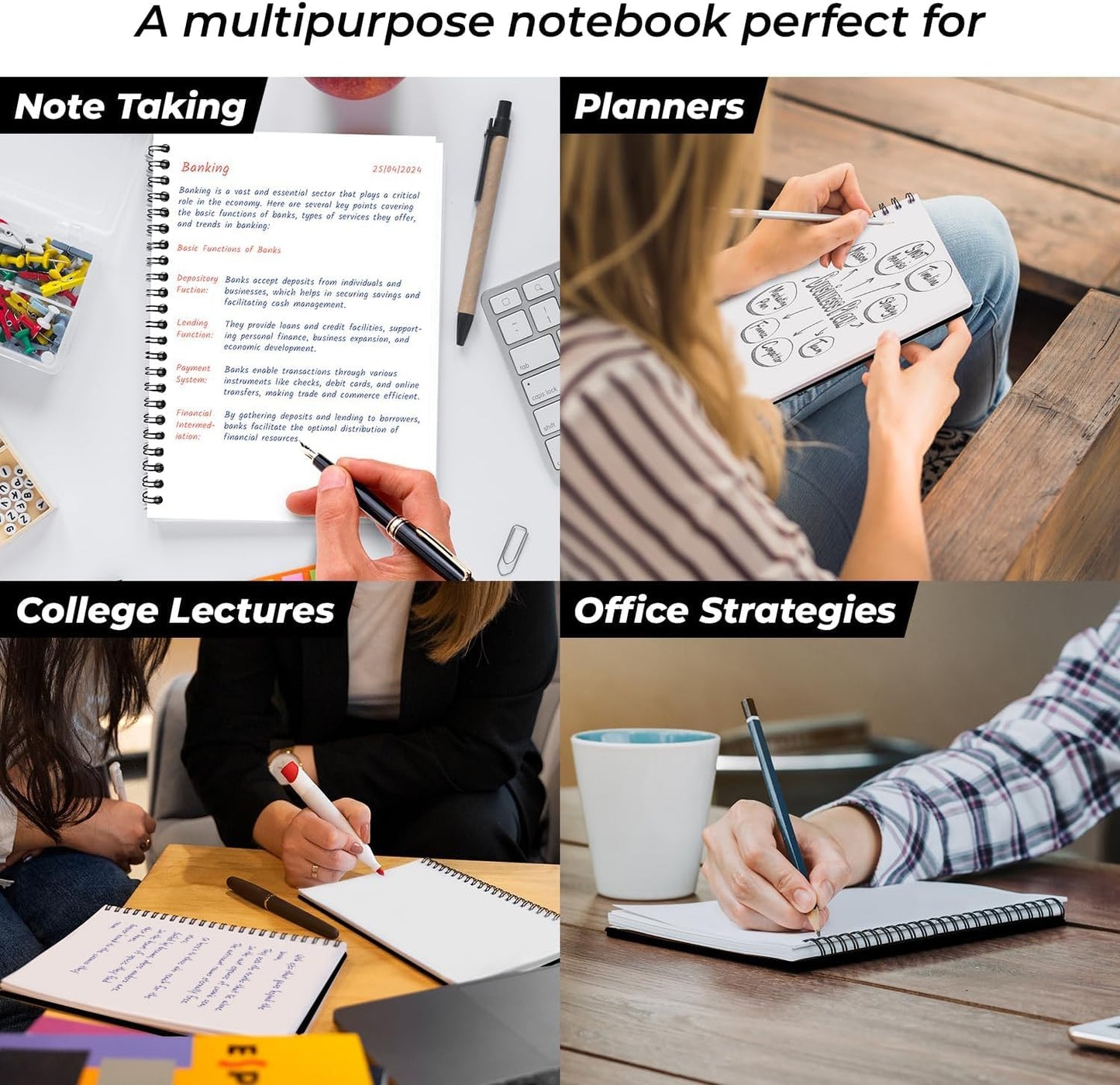 Bulk Spiral Notebook, 48 Pack, Unlined Journal, 5.8 x 8.3, 120 Pages (60 Sheets), 100 GSM Paper, No-Bleed, Black Cover Drawing Notebooks, Unlined Sketch Pad for Writing, Note Taking Travel