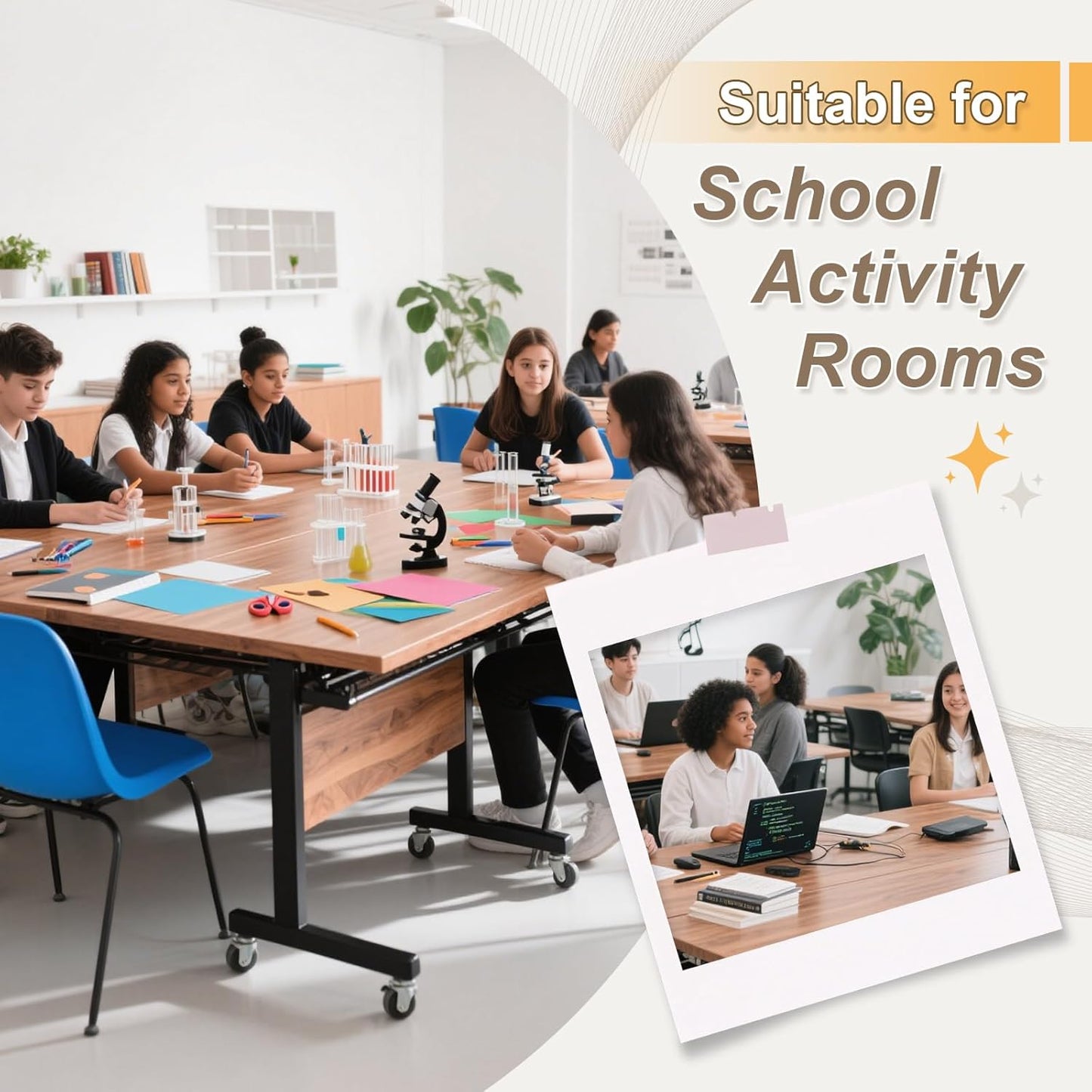 Conference Room Table with Silent Wheels, Mobile Folding Conference Table for 16 Person,Flip Top Office Training Tables with Walnuts Wood Tabletop, for School,Business Meeting Rooms (2 Pack 55in)