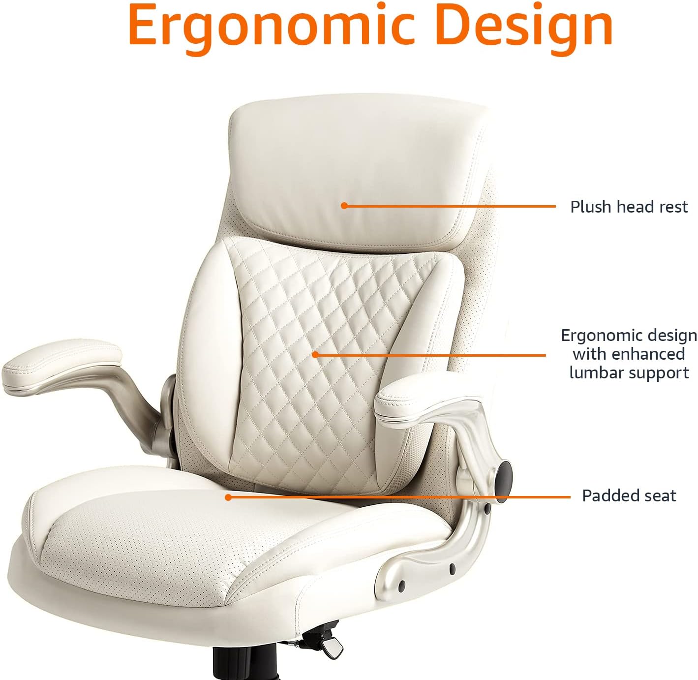 Amazon Basics Ergonomic Executive Office Desk Chair with Lumbar Support, Flip-up Armrests, Adjustable Height, Cream Leather