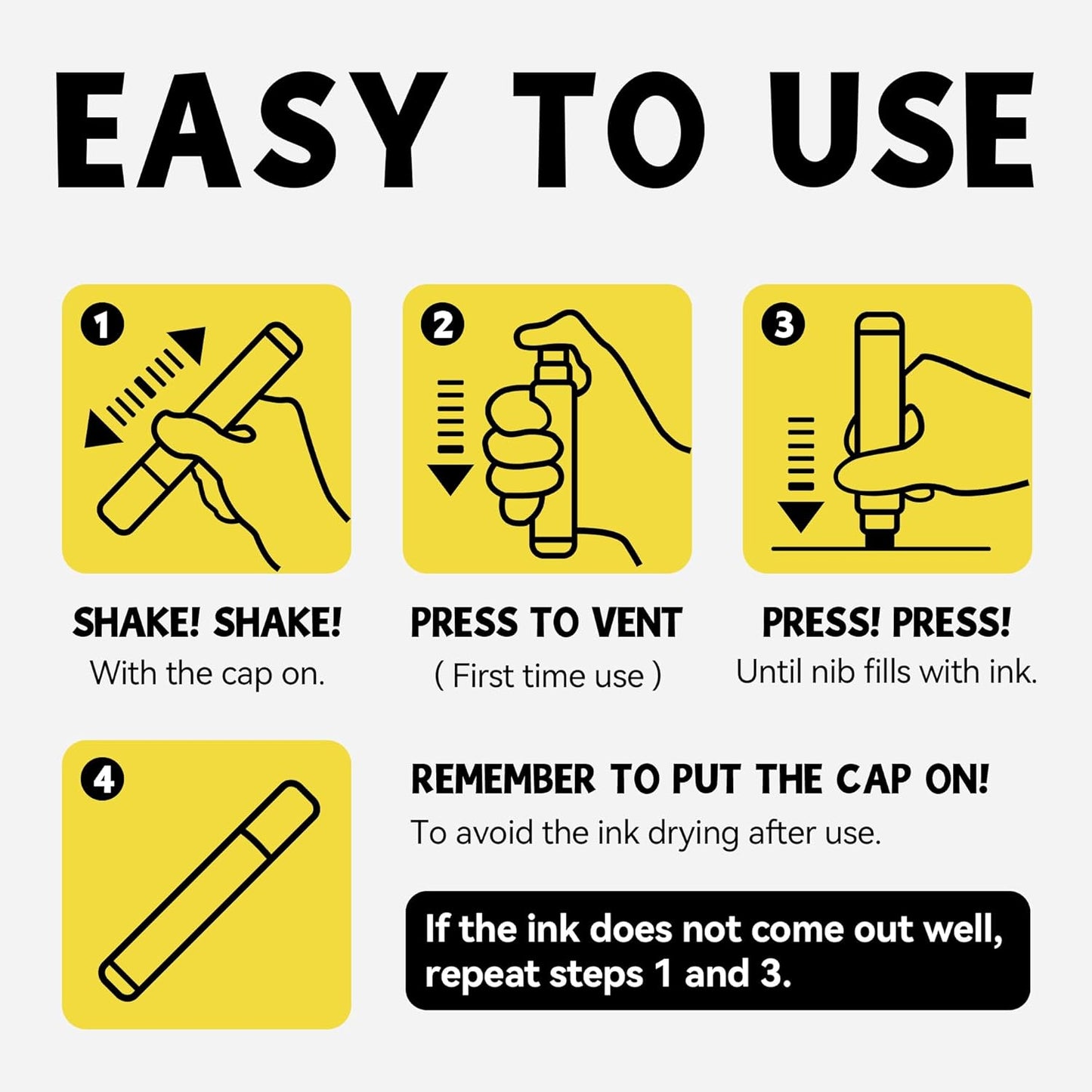 3 Jumbo Permanent Markers Black, 15mm Thick Wide Tip, Large Acrylic Paint Markers for Rock Painting, Poster, Stone, Ceramic, Glass, Wood, Canvas