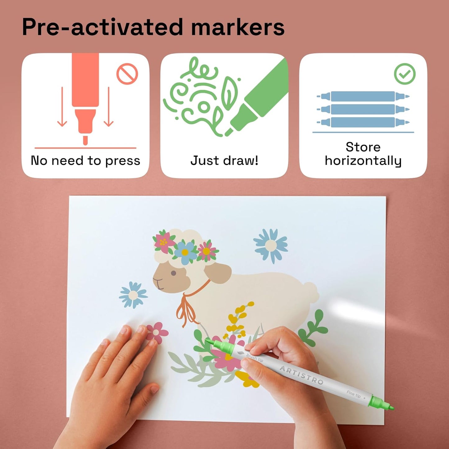 ARTISTRO 24 Pastel Dual-Tip Acrylic Paint Markers - Brush + Fine Tip Combo - Multi-Surface Paint Pens in Soft Colors