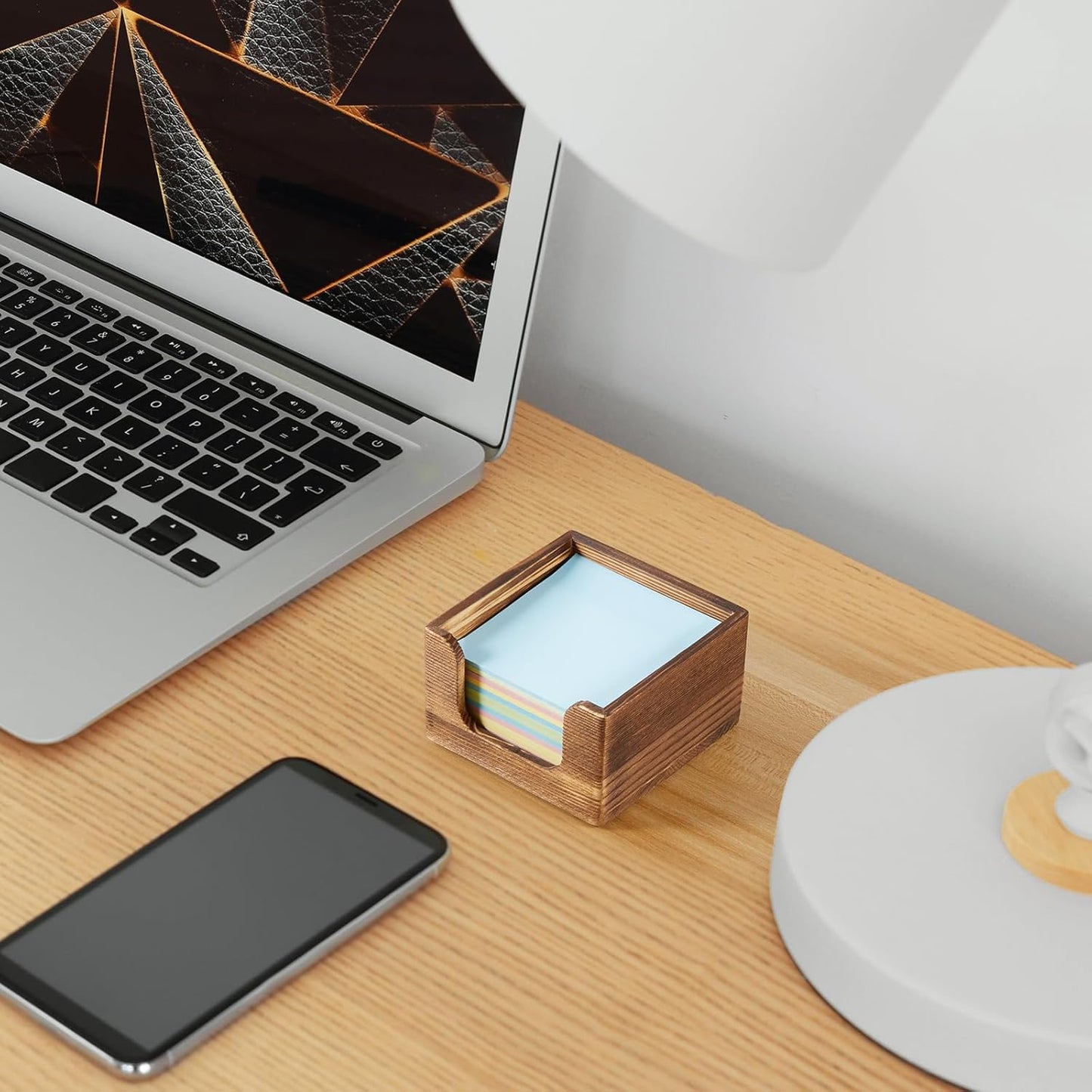 Sticky Note Holder, Burnt Wood Post It Note Dispenser for Office Desk Accessories, Self Stick Note Pad Holder, Memo Pad Holder Dispenser Organizer for School Office Desk Supplies