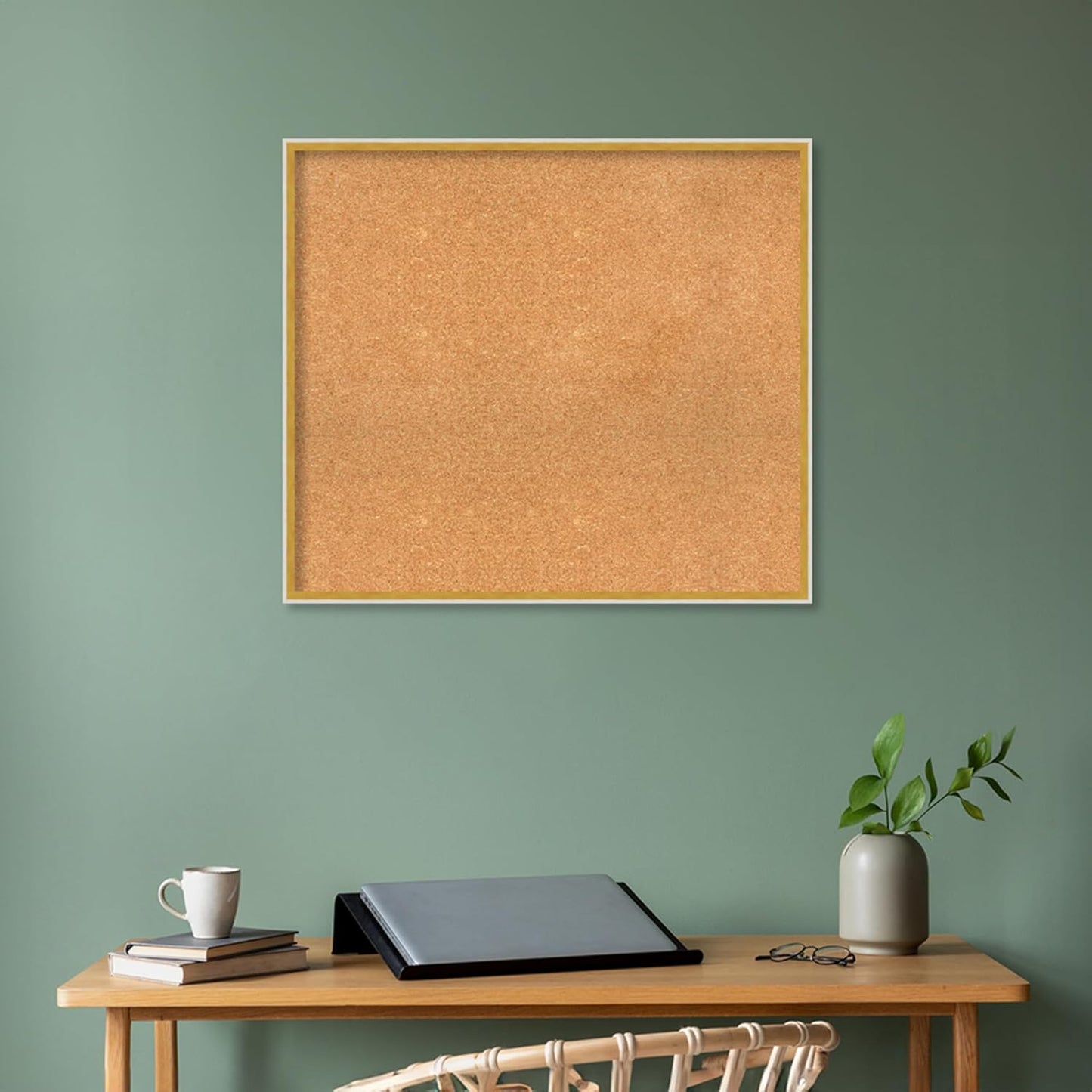 Amanti Art Natural Cork Board for Wall, 29x33 Vision Board with White Frame, Large Corkboard Office Decor for Home Organization, Modern Corkboard Pinboard to Display Items for Home Organization in