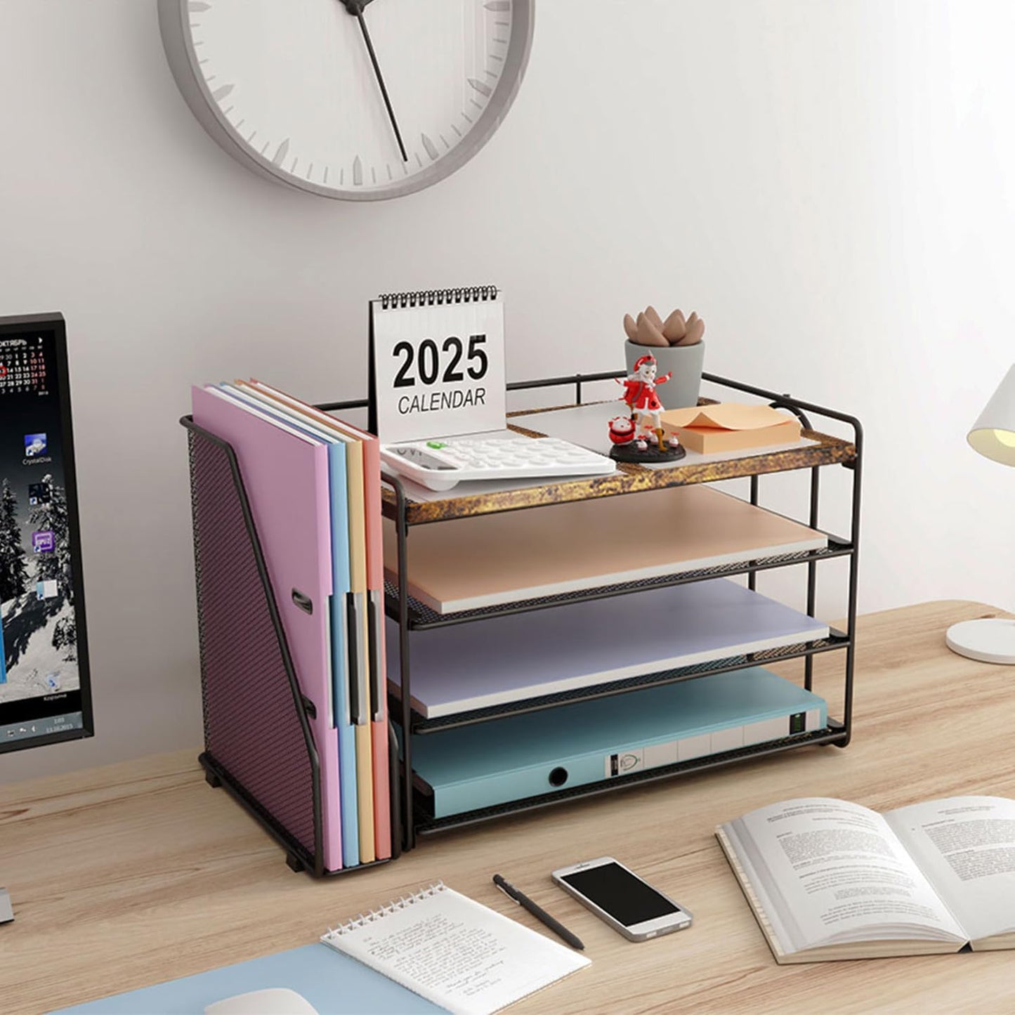 gianotter Wood Paper Organizer With Magazine Holder, Desk Organizers and Accessories, Desk Accessories & Workspace Organizers, File Organizer for Office Supplies Storag (Wood)