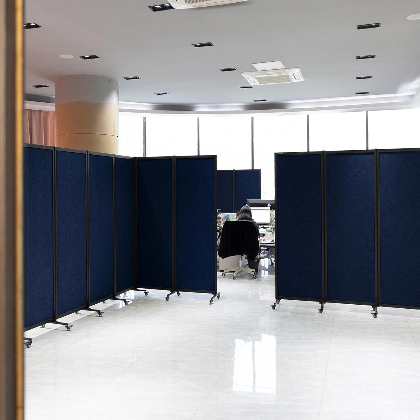 Upgrade Version Room Partition and Divider, Freestanding Rolling Dividers with Wheels,Office Privacy Screen Divider Wall,Classroom Felt Dividers,8'2"L* 6'7"H,4 Panel,Blue