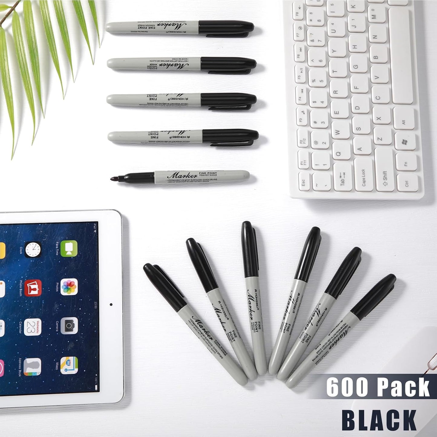 Thenshop 600 Pack Permanent Markers Bulk Black Permanent Marker Set Fine Point Pens Work on Wood, Metal, Stone, Glass