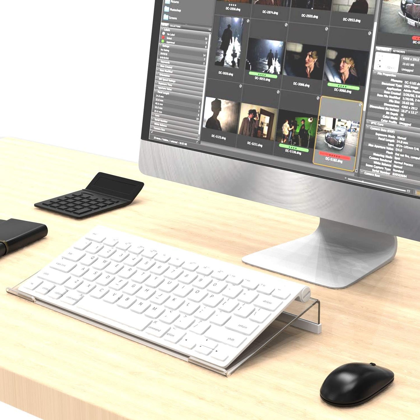 Acrylic Tilted Computer Keyboard Stand for Compact Keyboard, 78 Keys Keyboard, with White Silicone Strip, 11.8 Inch Width