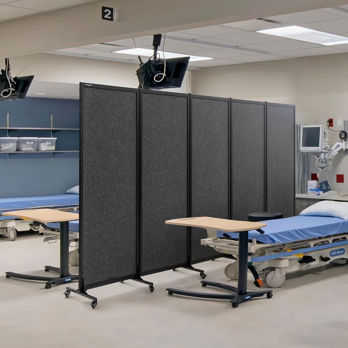 Upgrade Version Room Partition and Divider, Freestanding Rolling Dividers with Wheels,Office Privacy Screen Divider Wall,Classroom Felt Dividers,10'6"L* 6'7"H,5 Panel,Dark Grey