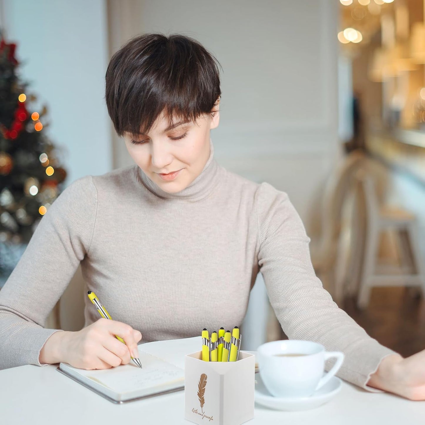 Zonon 38 Pieces Rubberized Ballpoint Pen with Stylus Tip Stylish Metal Pen Capacitive Styli with Soft Rubberized Grip, Black Ink for Most Devices(Yellow)