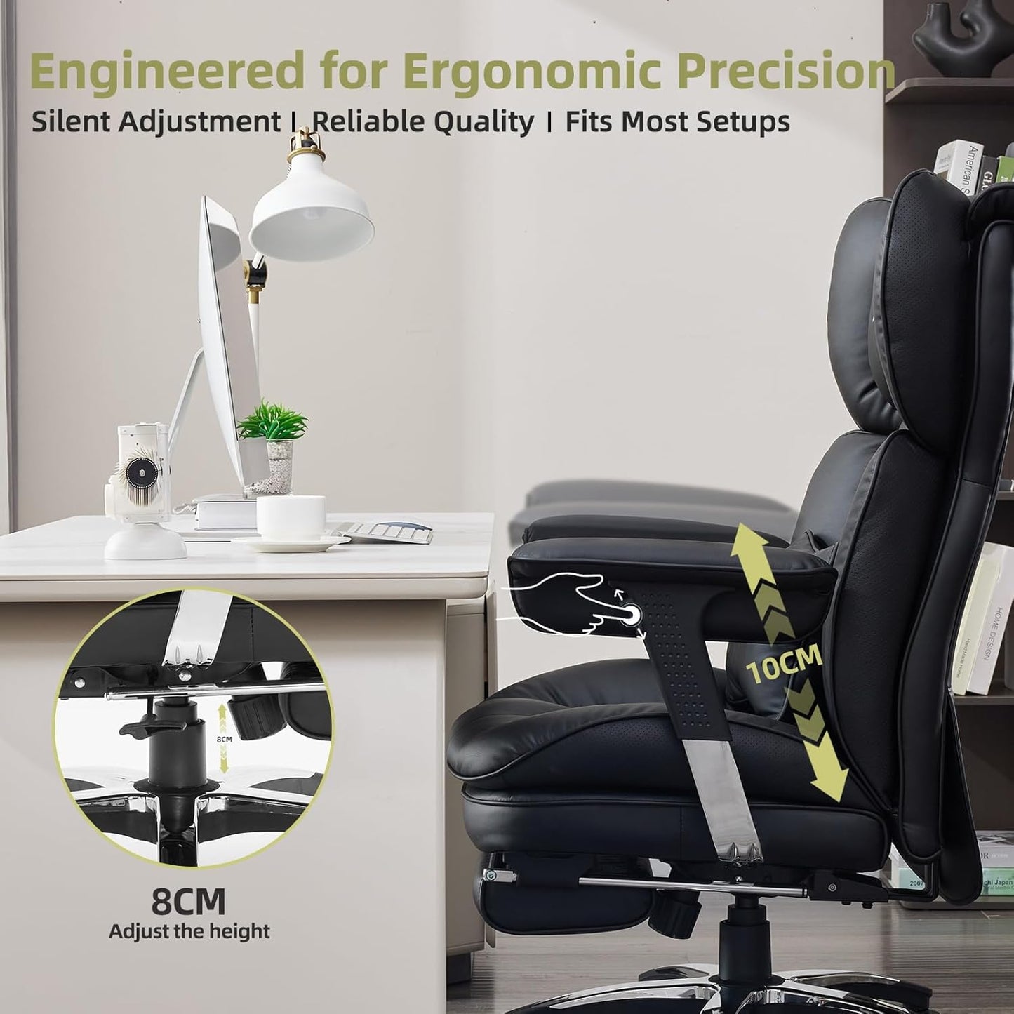 Efomao Big and Tall Office Chair with Footrest – High Back Computer Chair with Adjustable Armrests,Executive Office Chair with Wide Seat, Modern Desk Chair for Home Office, Gaming, or Study, Black