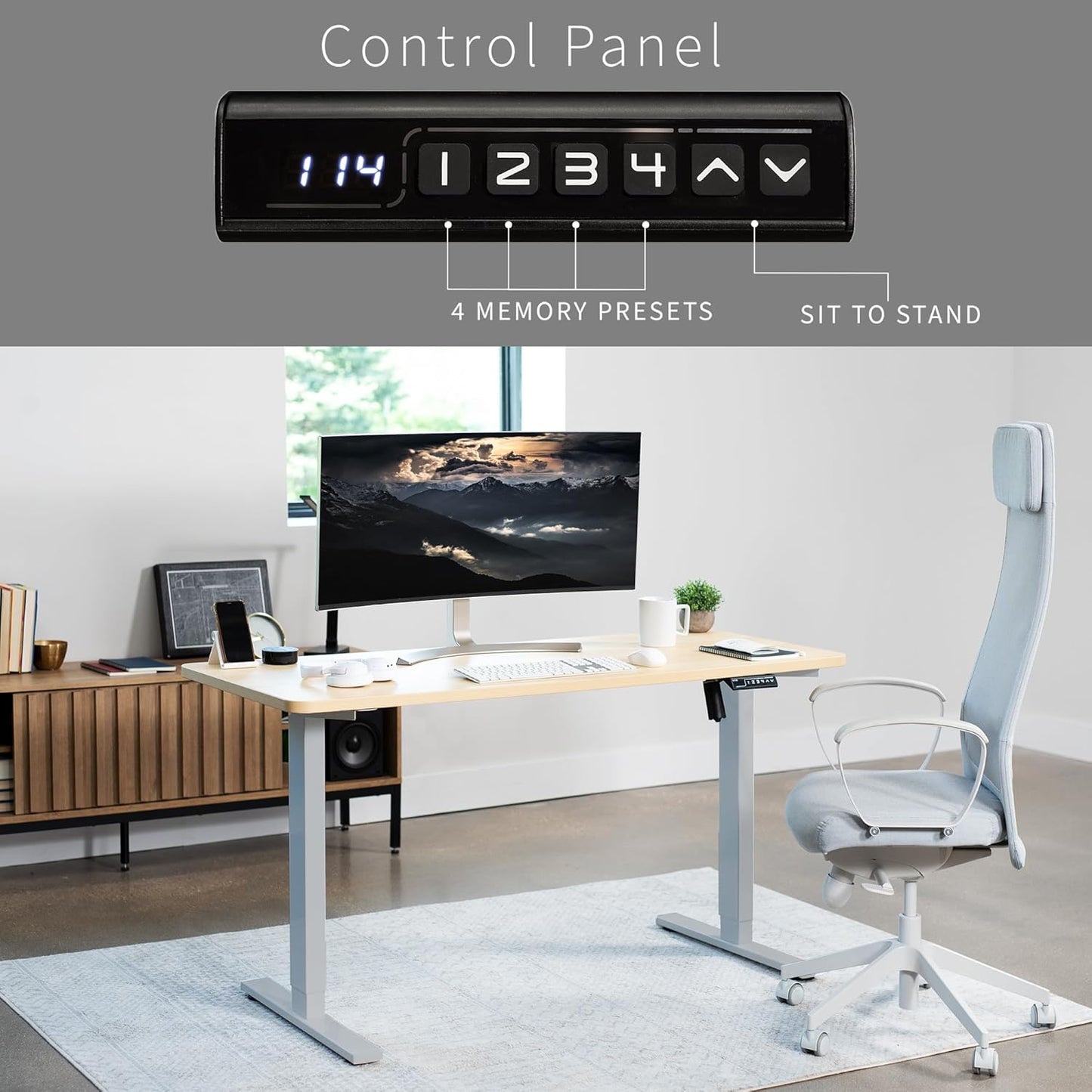 VIVO Electric 60 x 24 in Standing Desk, Memory Height Adjustment, 1B Series, One-Piece Light Wood Top, Gray Frame, DESK-KIT-1G6C