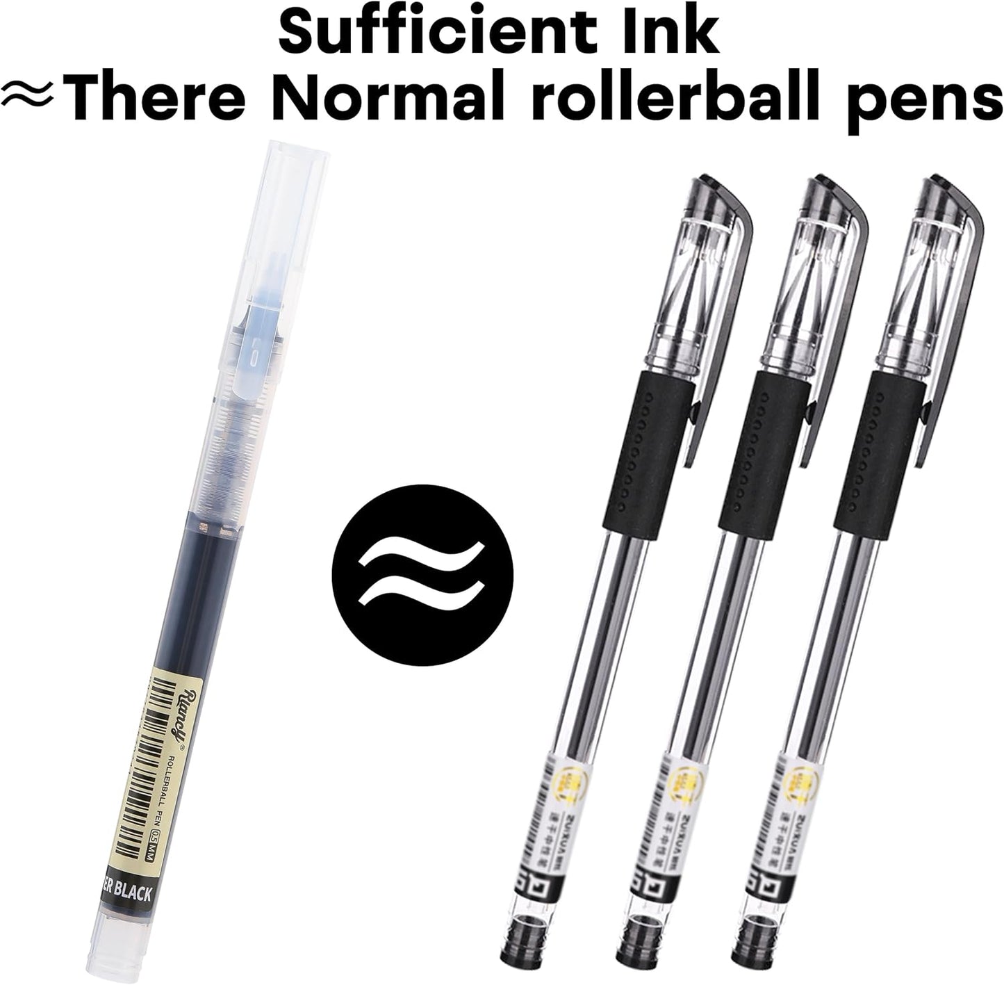 RIANCY 12 Pack Black Liquid Ink Rollerball Gel Pens, 0.5mm Extra Fine Point Tip, Smooth Writing Quick Drying No Smear No Bleed for Journaling, Drawing, Sketching, School Notes & Art Supplies