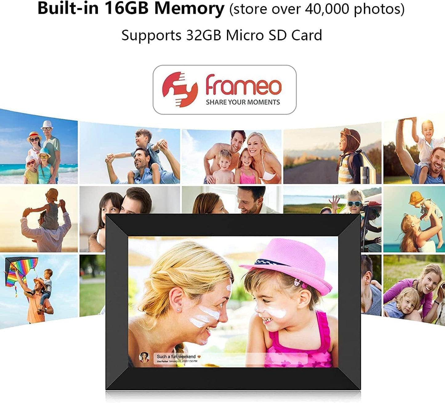 YENOCK FRAMEO Digital Photo Frame WiFi 10.1 Inch HD IPS LCD Touch Screen, 32GB Memory, Auto-Rotate, Wall-Mountable, Easy Setup to Share Photos & Videos via Free App from Anywhere