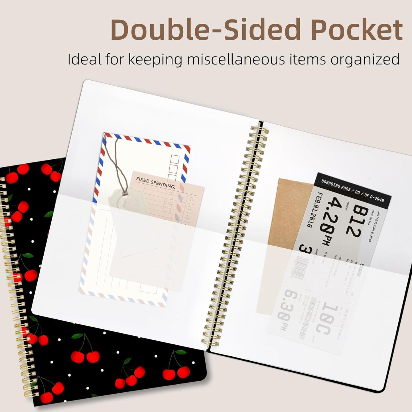 Cute Spiral Notebook journal A4 Aesthetic Pretty Design for Women Girls Kawaii with Pocket, 8.5 x 11 inch, Graph, Cherry