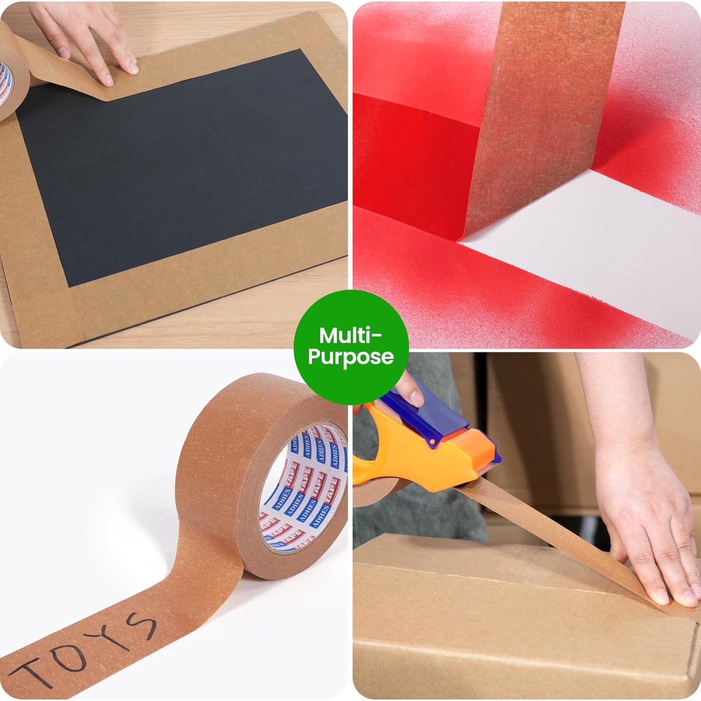 ADHES Heavy Duty Kraft Paper Tape Eco Friendly Packing Tape Writable Non-Coated Surface for Masking, Sealing, and Packaging Use,2” x 43 Yards,36Rolls