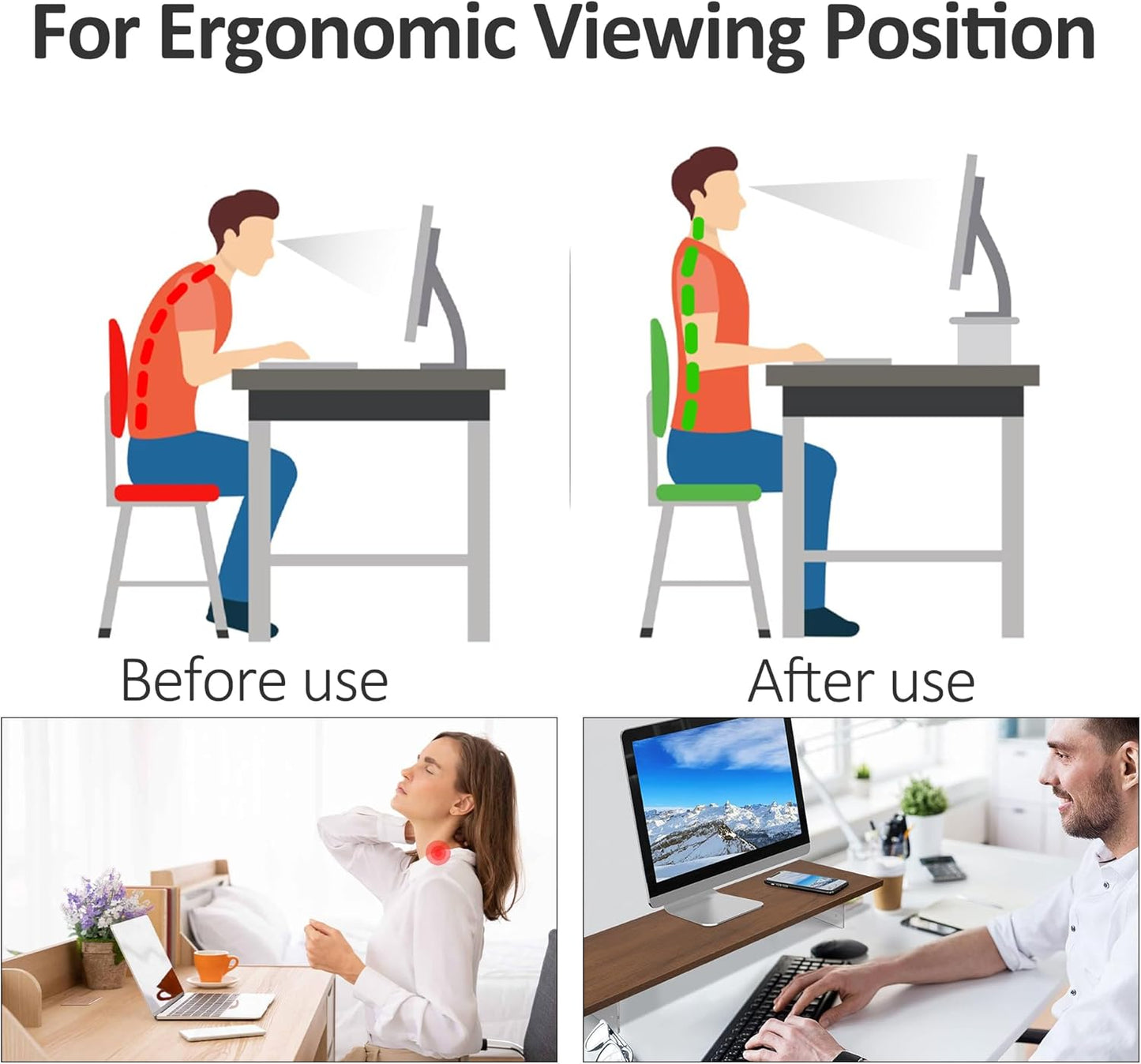 Monitor Stand Riser,Wood & Acrylic Computer Monitor Stand with LED Light,Desk Accessories Desktop Organizer Stand for Computer,Laptop,Printer,PC & TV Screen