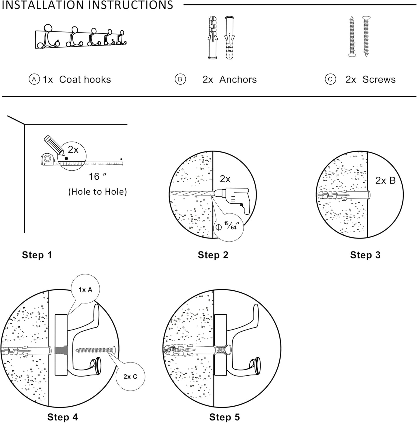 SKOLOO 24-Inch Wood Burnt Coat Rack Wall Mount with 5 Triple Hooks - Ideal for Family Entrances, Classrooms, and Pet Supplies Storage - Perfect Coat Hooks for Wall
