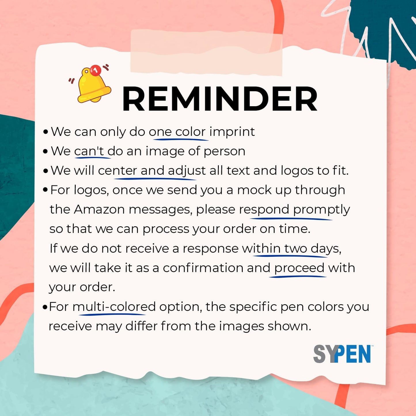 Personalized Click Stick Pens With your Custom Logo or Text-300 Pack Bulk-for Businesses, Parties, and Events, Custom Printed Retractable Slim Ballpoint Pens, Assorted Colors, Black Ink