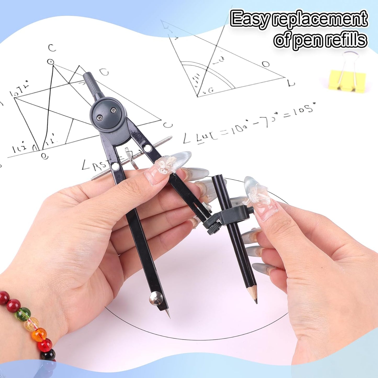 Professional Compass for Geometry Set, Metal Compass with Wheel and Lock for Geometry, Drawing Compass Tool, Circle Drafting Tool, and 6 Inch Math Protractors 180 Degree (Silver)