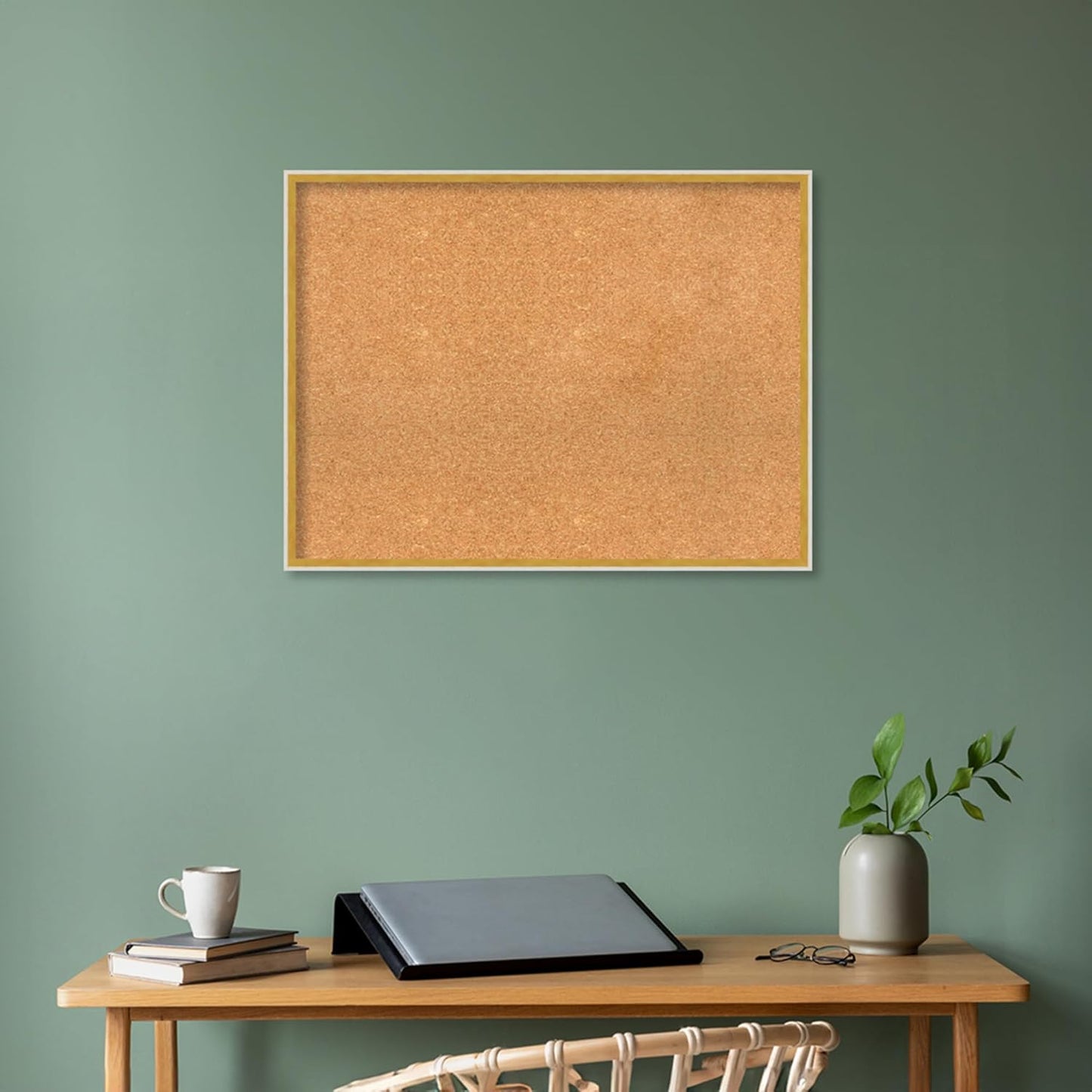 Amanti Art Natural Cork Board for Wall, 25x33 Vision Board with White Frame, Large Corkboard Office Decor for Home Organization, Modern Corkboard Pinboard to Display Items for Home Organization in
