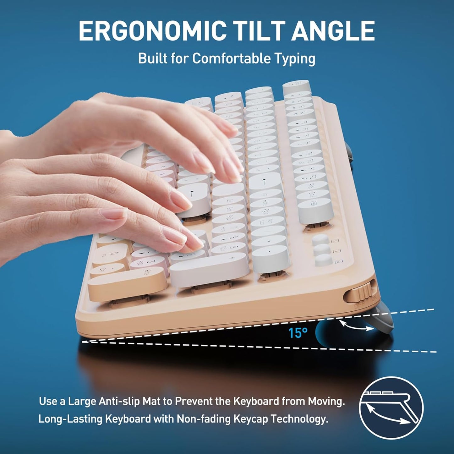 Wireless Keyboard and Mouse Combo, 2.4 GHz Full-Sized Wireless Keyboard Mouse with Round Keycaps for Windows, Computer, Desktop, PC, Laptop (GradientPink)