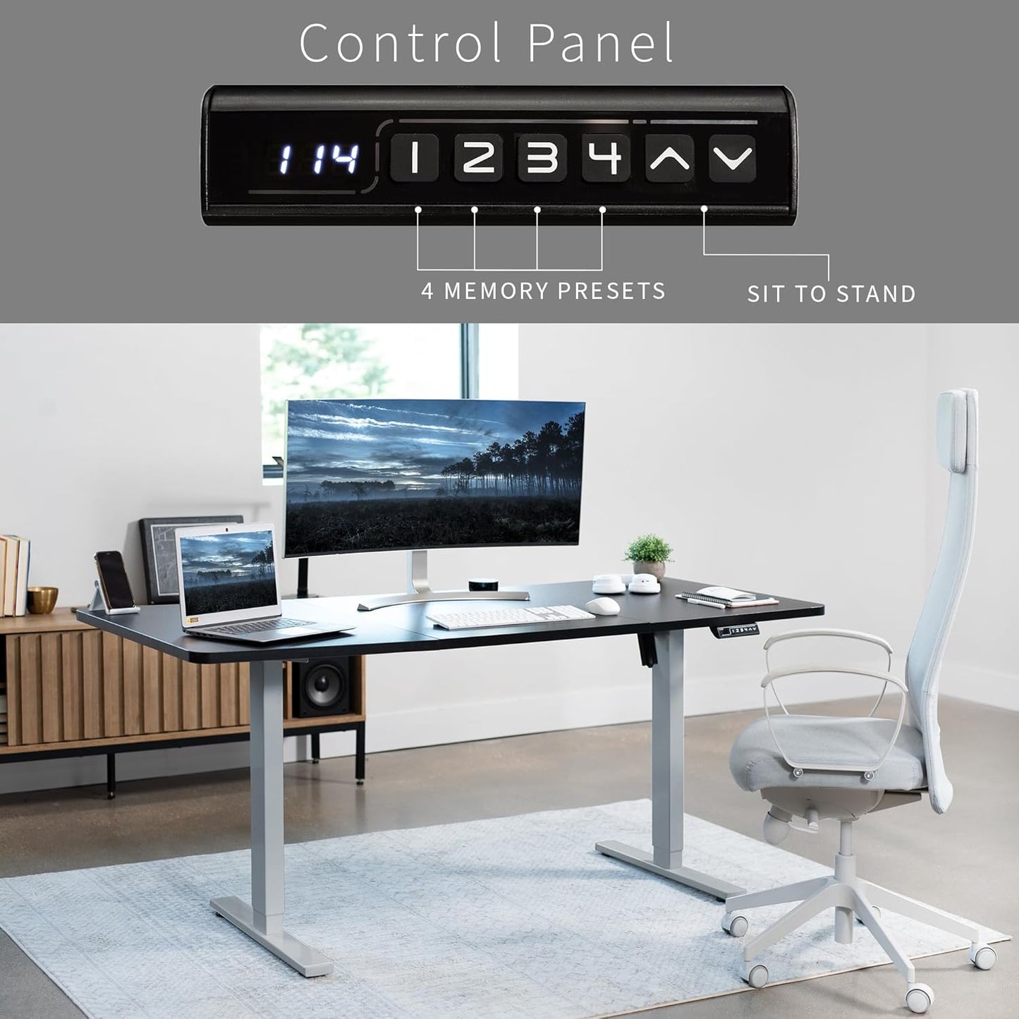 VIVO Electric 71 x 30 in Standing Desk, Memory Height Adjustment, 1B Series, Black Top Gray Frame, DESK-KIT-1G7B