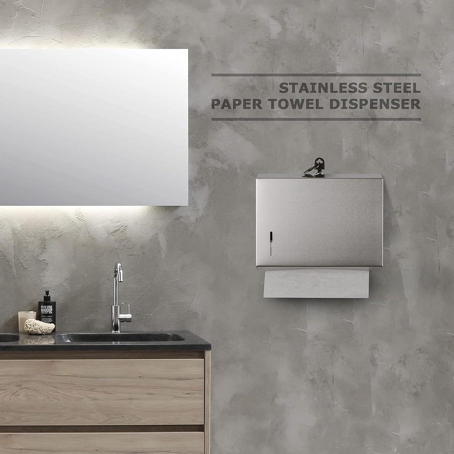 Wall Mounte Paper Towel Dispensers, 10.4" L x 3.3" D x 8.3" H, Stainless Steel C-Fold Multifold Hand Paper Tissue Holder with Lock