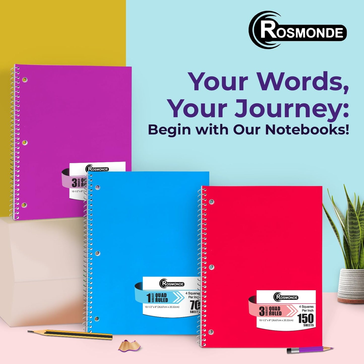 Bulk 1 Subject Spiral Notebook Graph Paper, 48 Pack, 140 Pages (70 Sheets), 8.5 x 10.5, Bulk 4x4 Grid Quad Ruled Spiral Notebook, 3 Hole Punched, Bulk Quad Ruled Graph Paper Spiral Notebooks